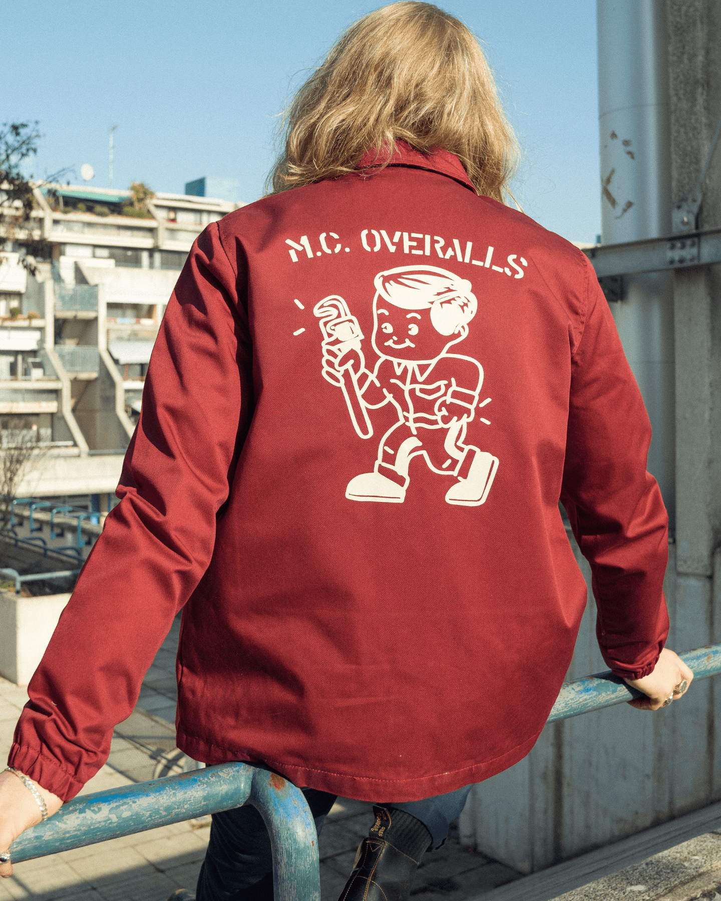Spanner Boy Fitted Coach Jacket Burgundy (Oatmeal Print)