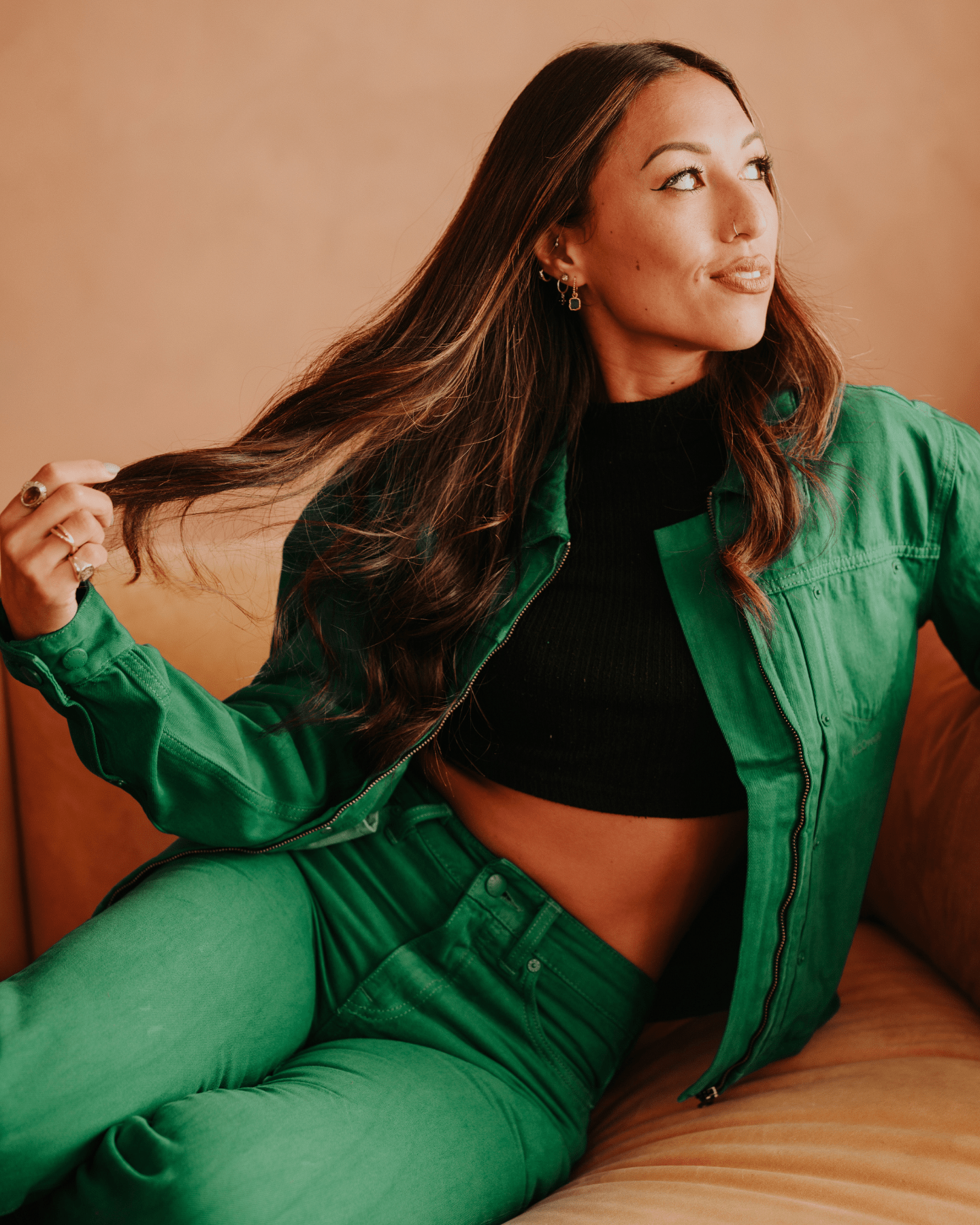 Classic Fit Denim Zip Jacket Green