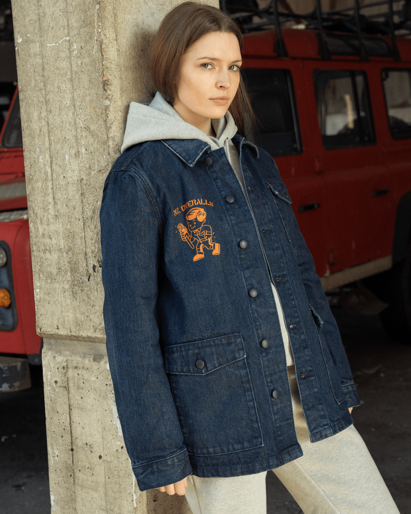 Spanner Boy Relaxed Work Jacket Indigo Wash (Orange Print)