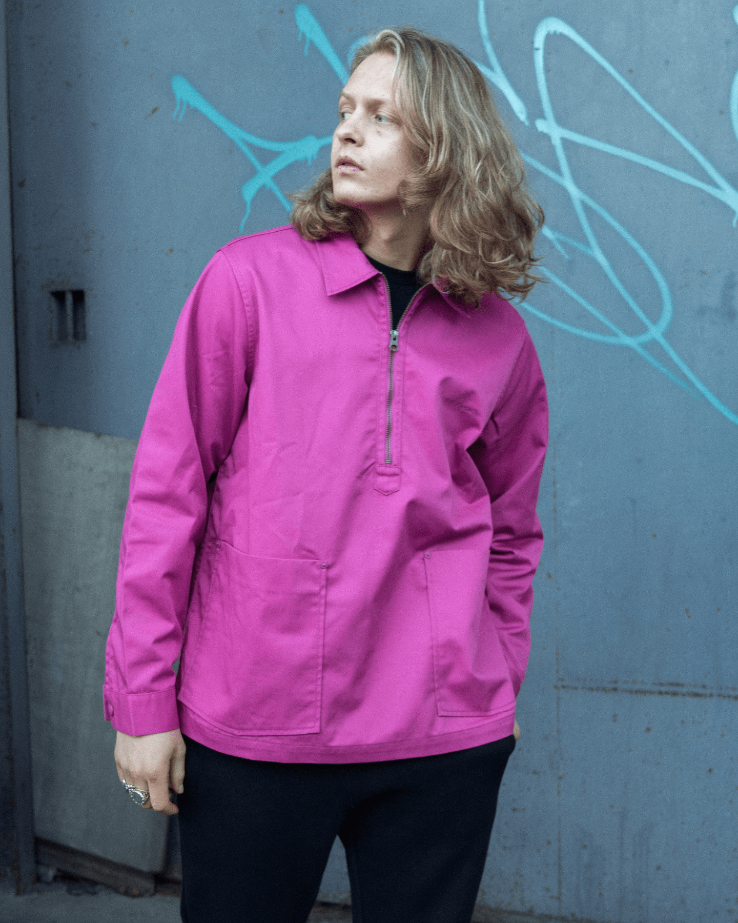 Half-Zip Utility Smock Fuchsia