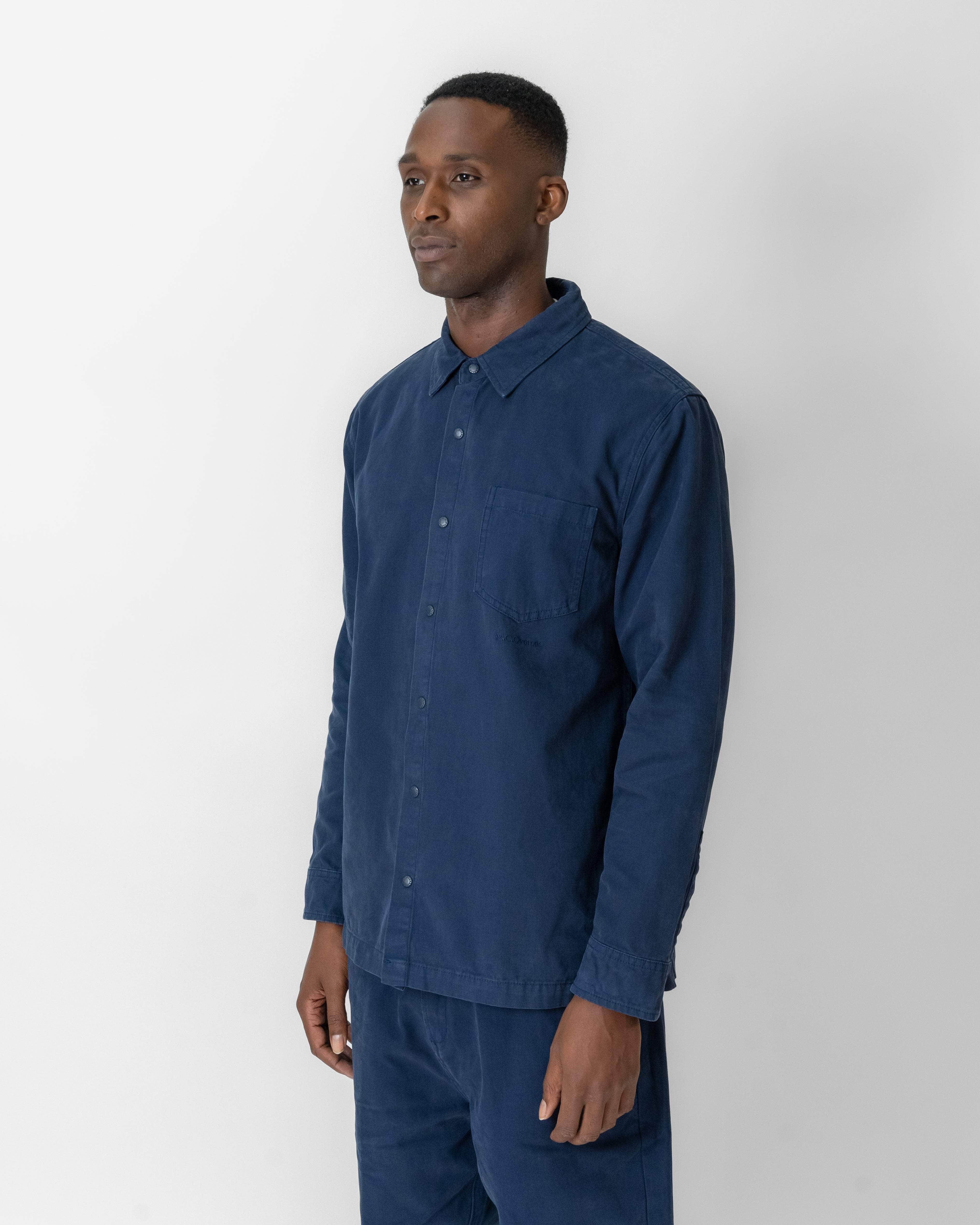 Relaxed Cotton Canvas Snap Buttoned Shirt Navy
