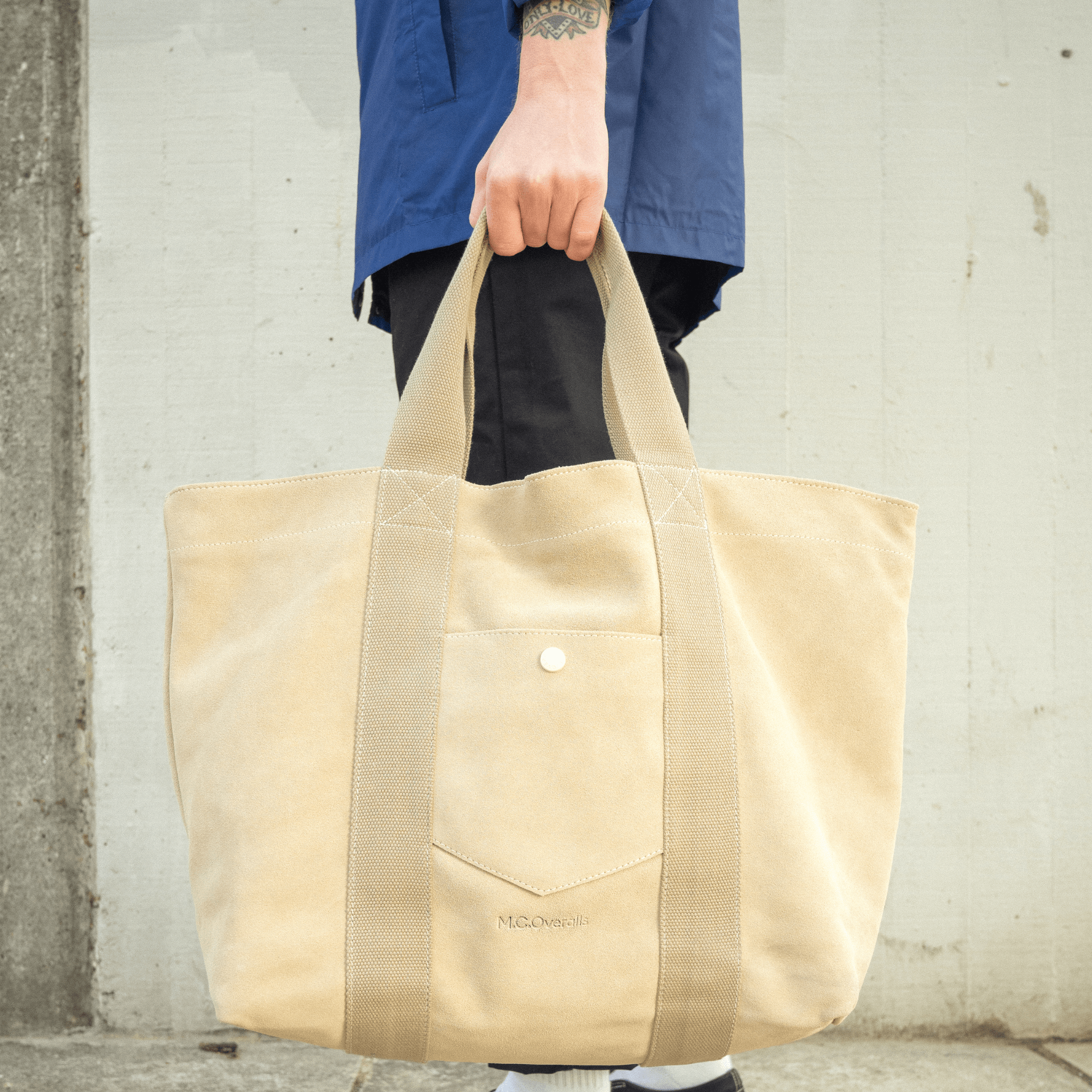 Pocket Tote Suede Leather Bag Oatmeal