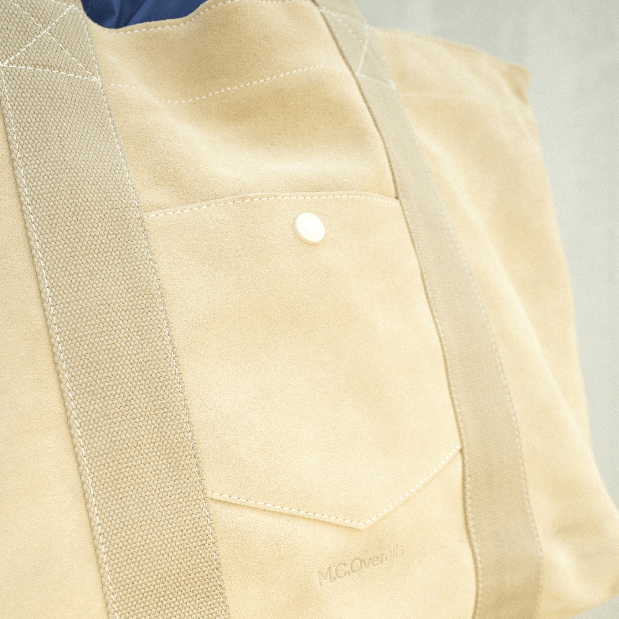 Pocket Tote Suede Leather Bag Oatmeal