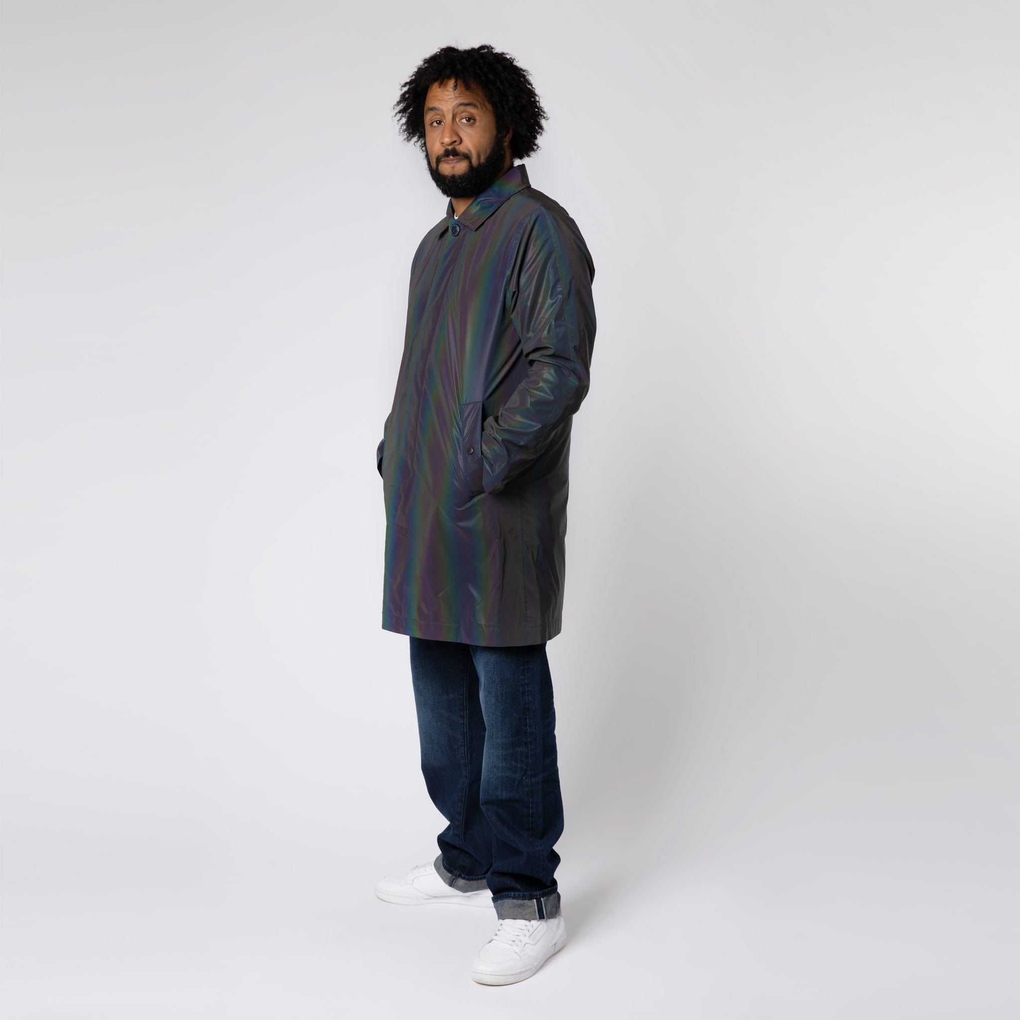 Reflective Single Breasted Mac Coat Dark Grey