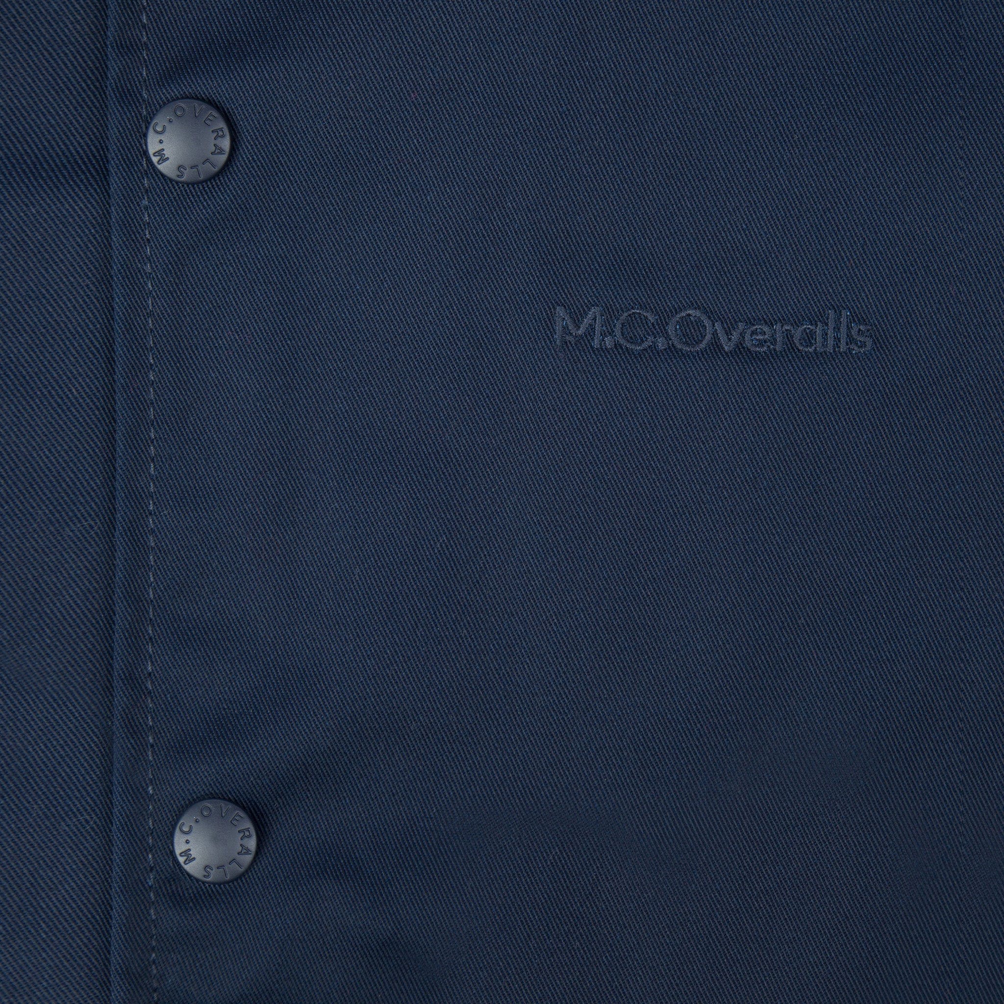 Logo of M.C.Overalls on Polycotton Navy Coach Jacket.