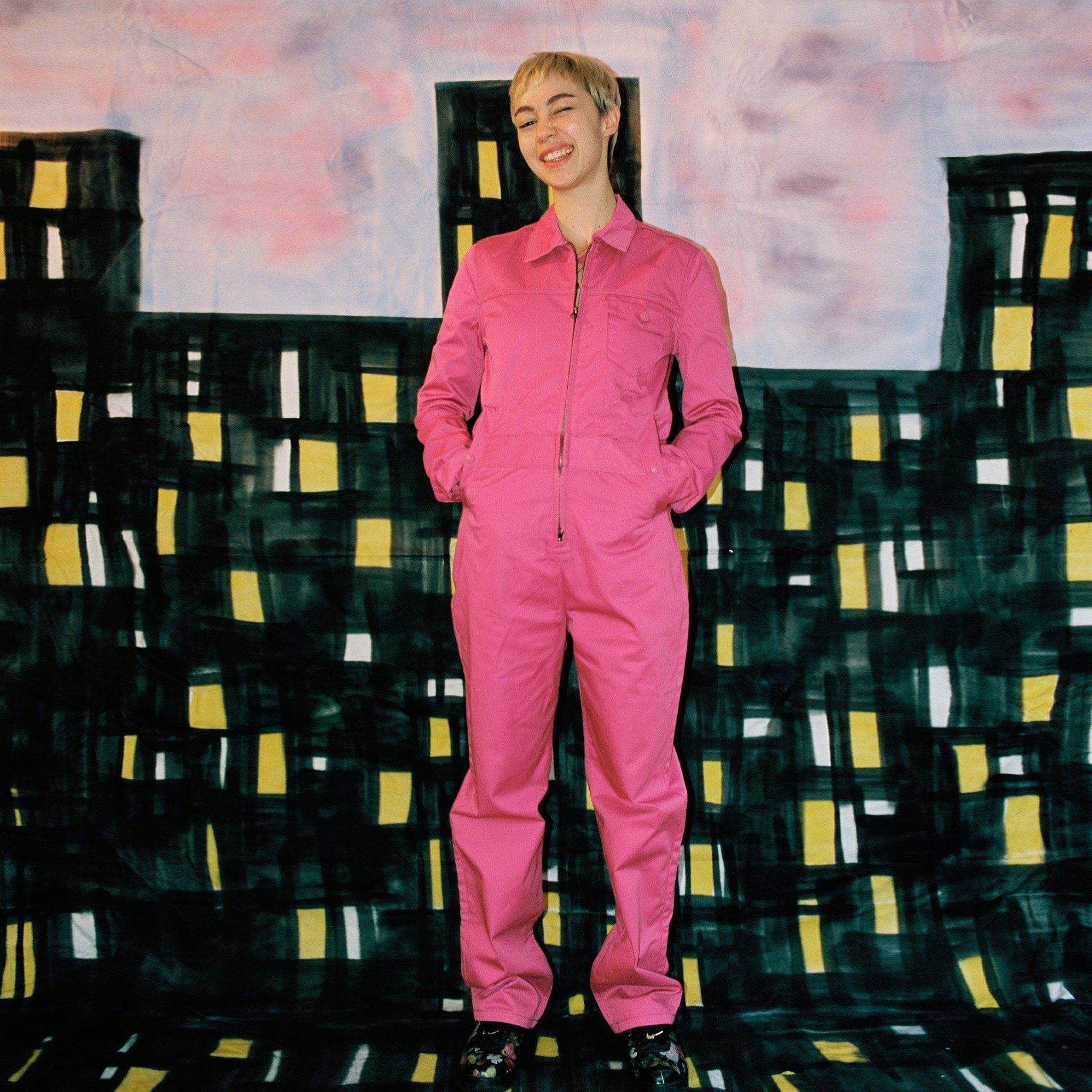 Collared Zip Overall Fuchsia
