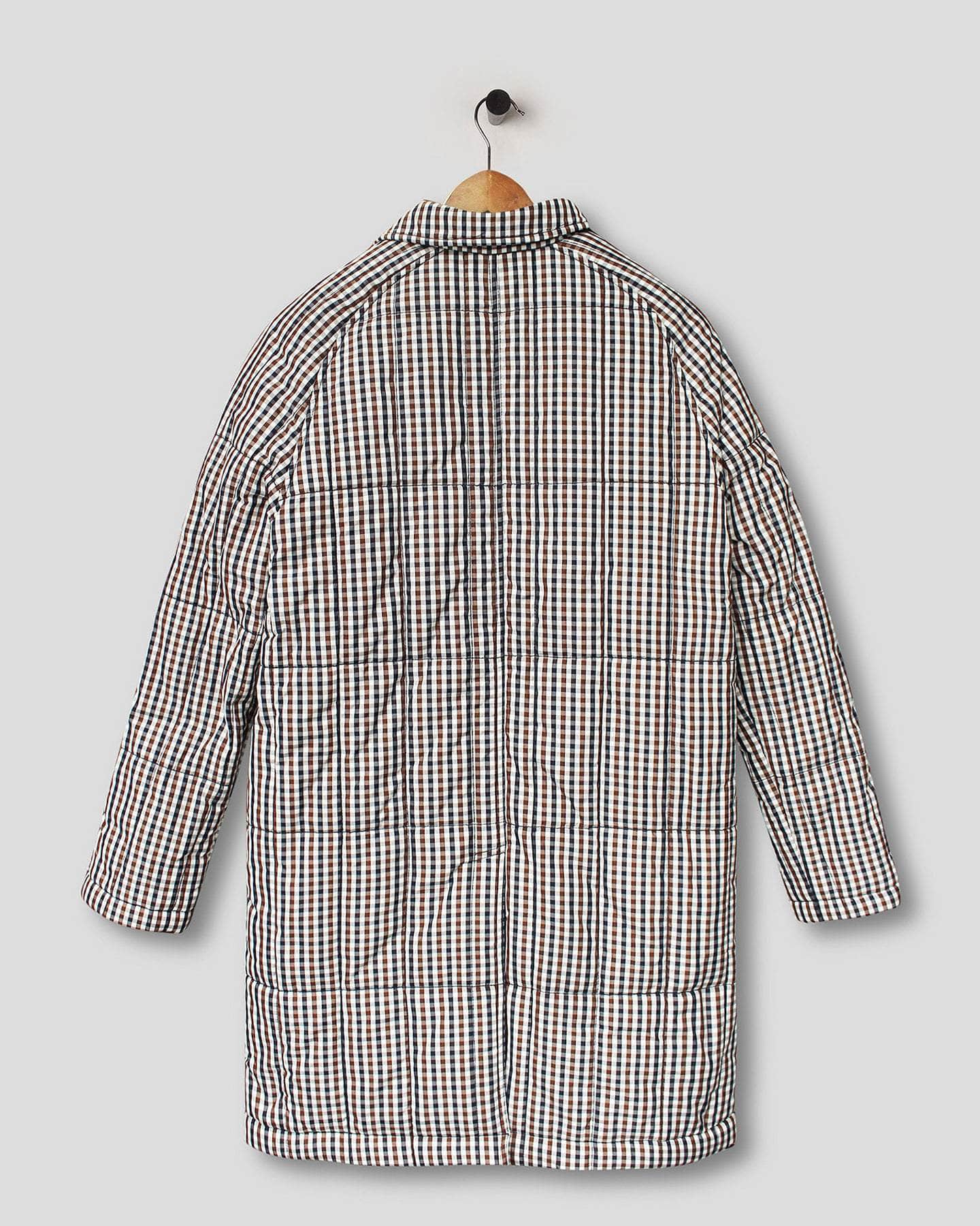 Padded Single Breasted Mac Coat Brown Check