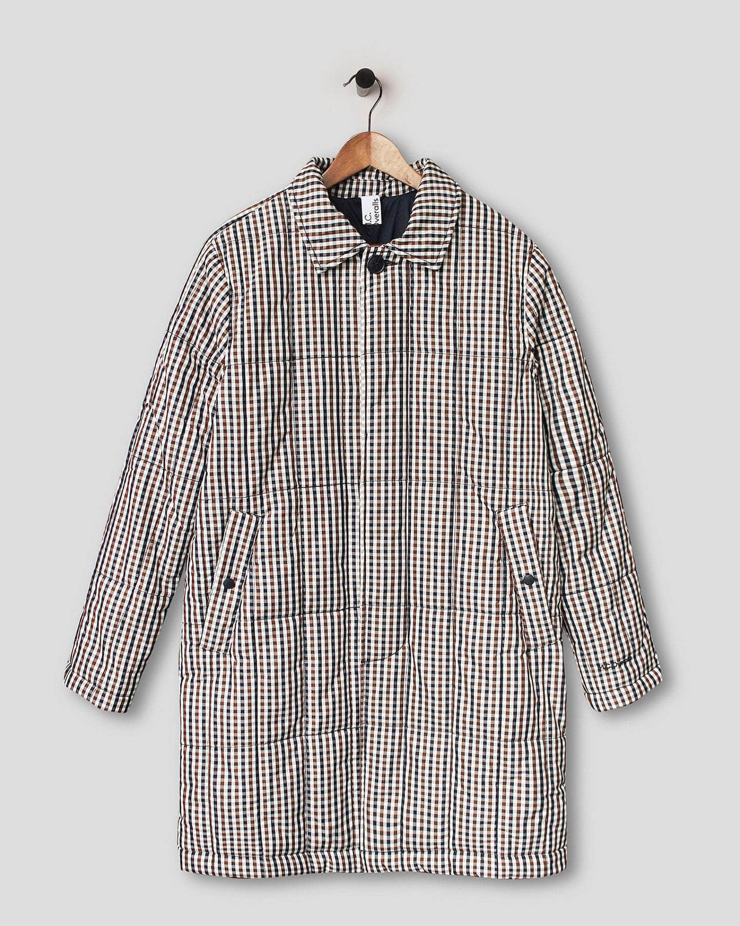 Padded Single Breasted Mac Coat Brown Check