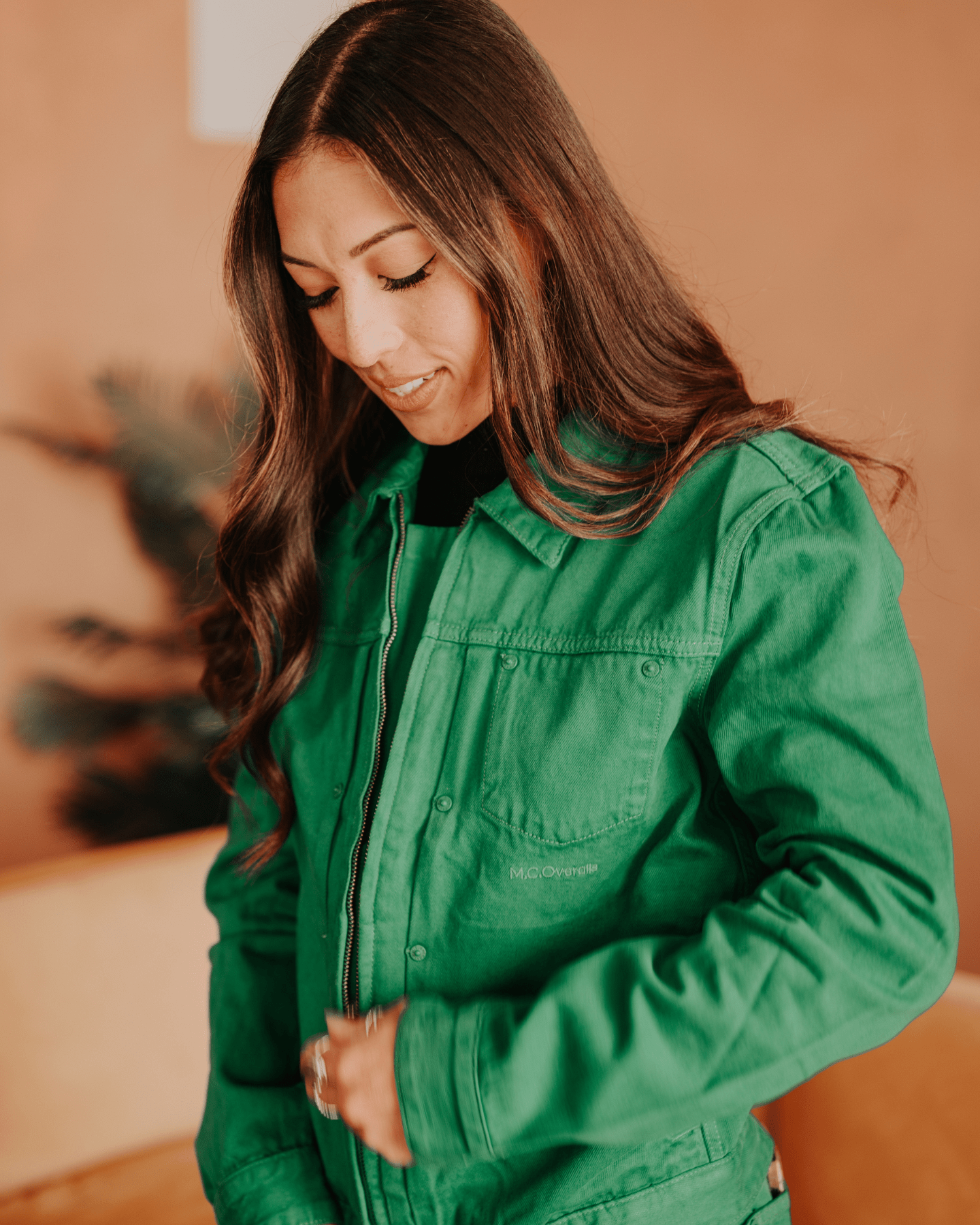 Classic Fit Denim Zip Jacket Green