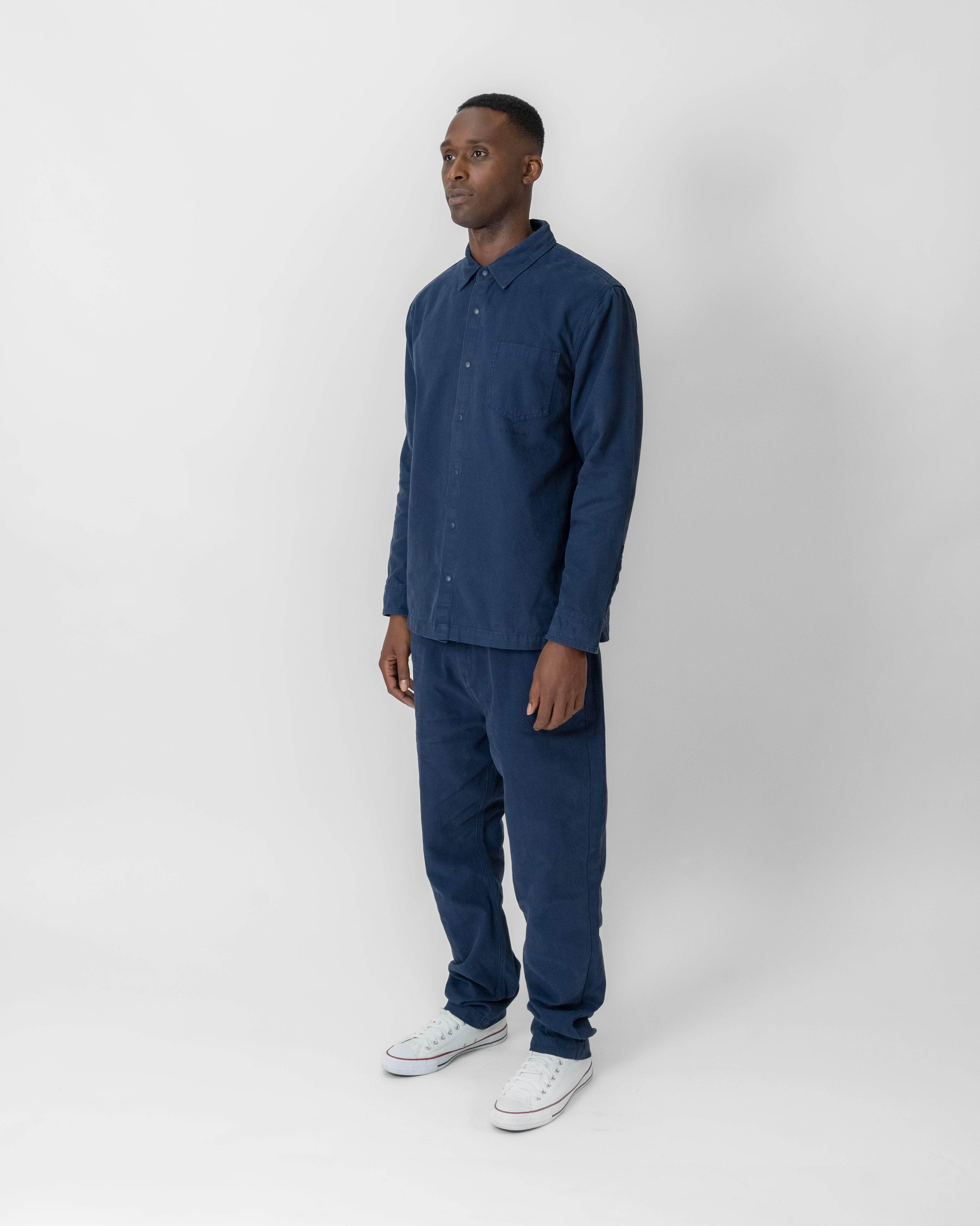 Relaxed Cotton Canvas Snap Buttoned Shirt Navy