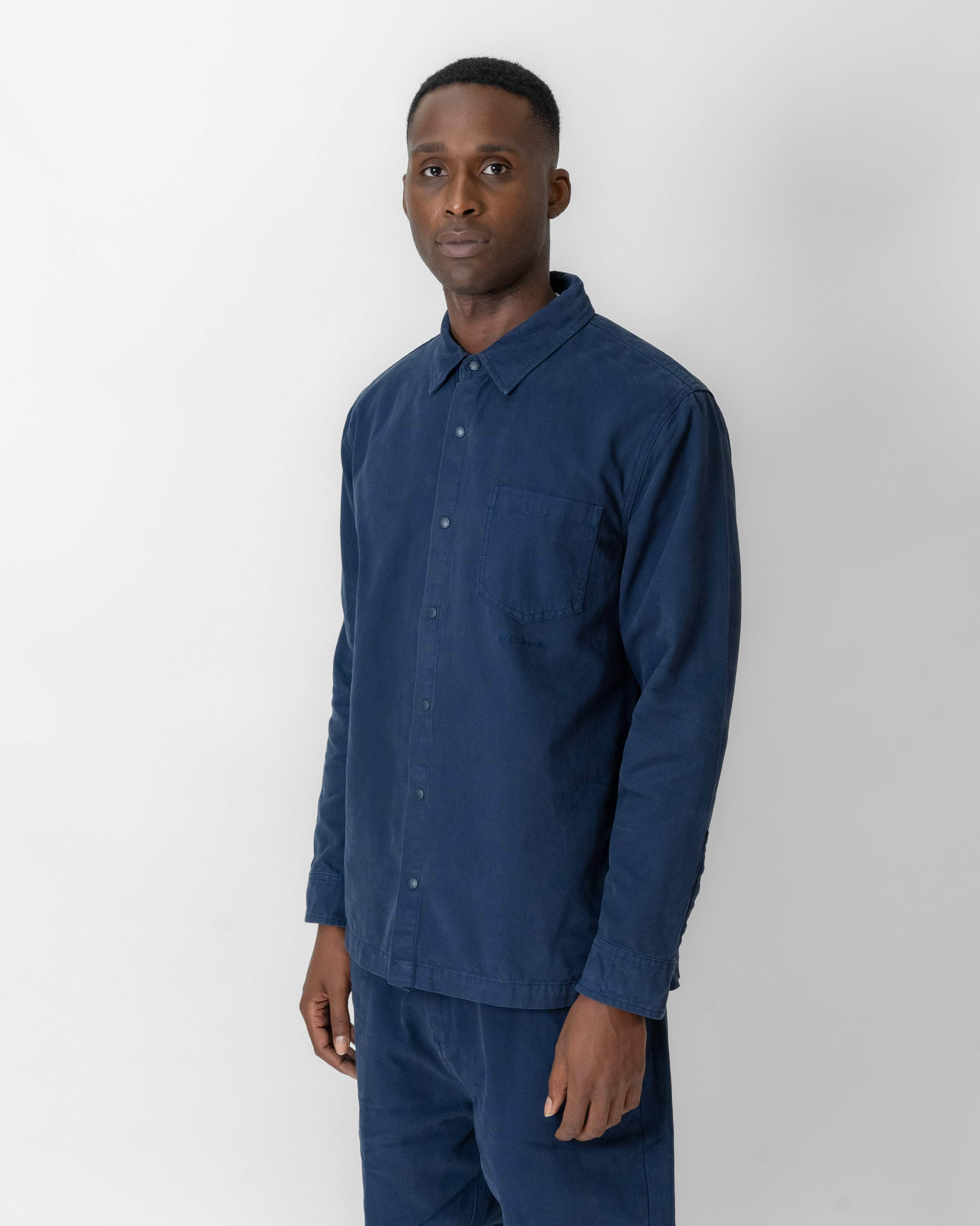 Relaxed Cotton Canvas Snap Buttoned Shirt Navy