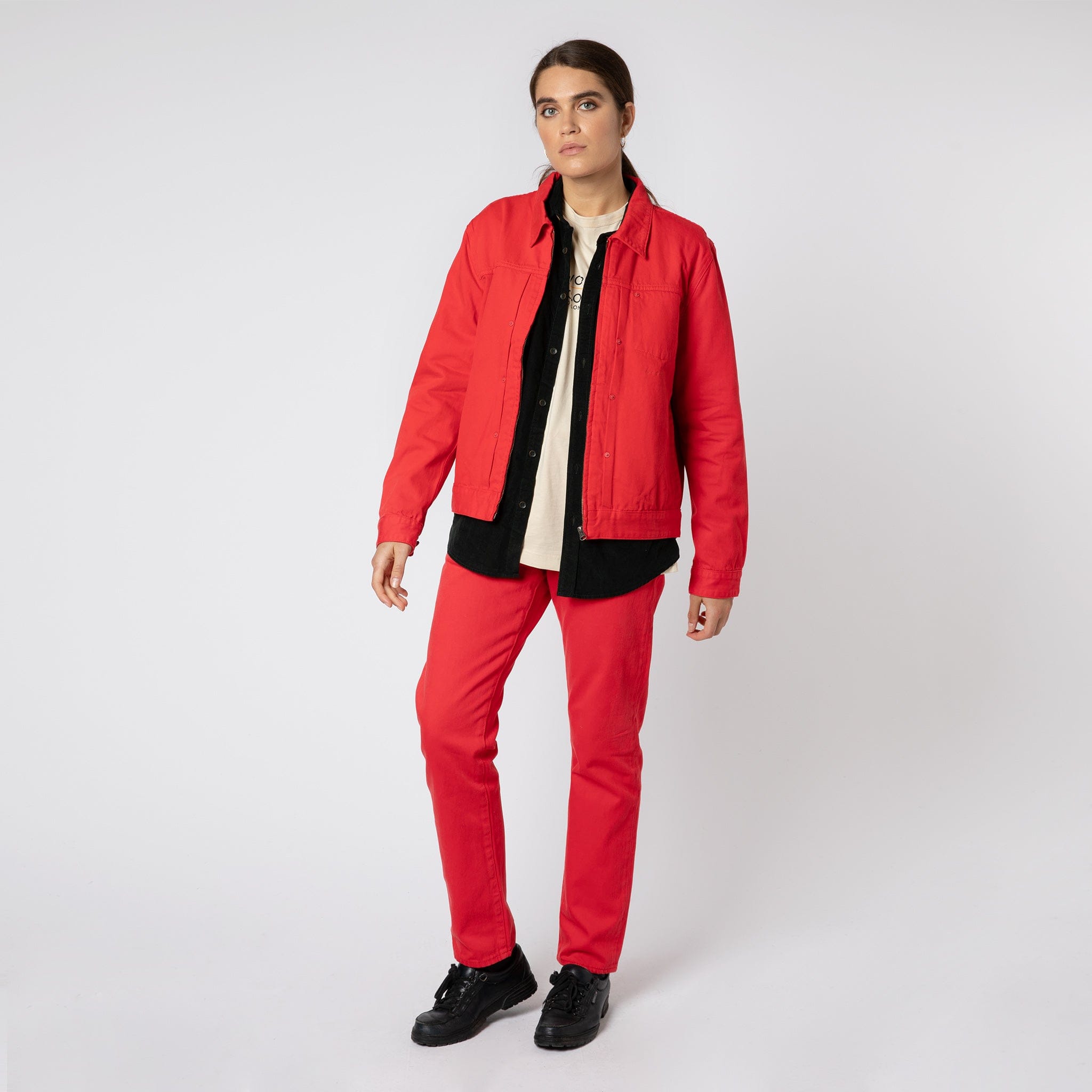 Classic Fit Denim Zip Jacket Red