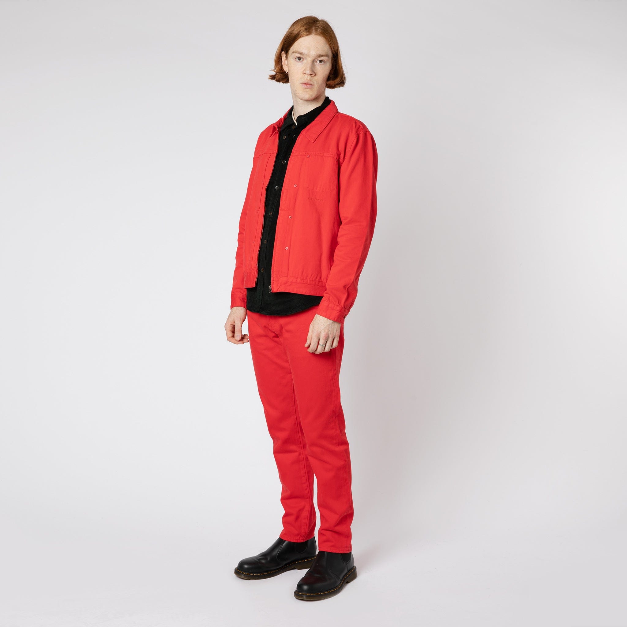 Classic Fit Denim Zip Jacket Red