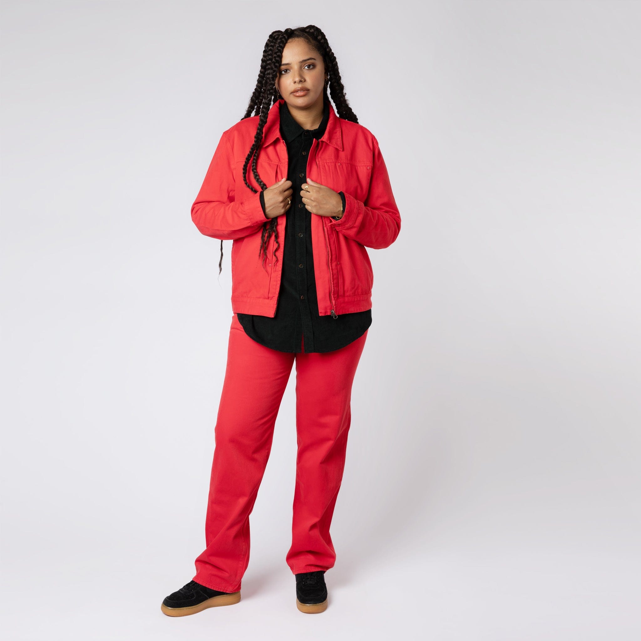 Classic Fit Denim Zip Jacket Red
