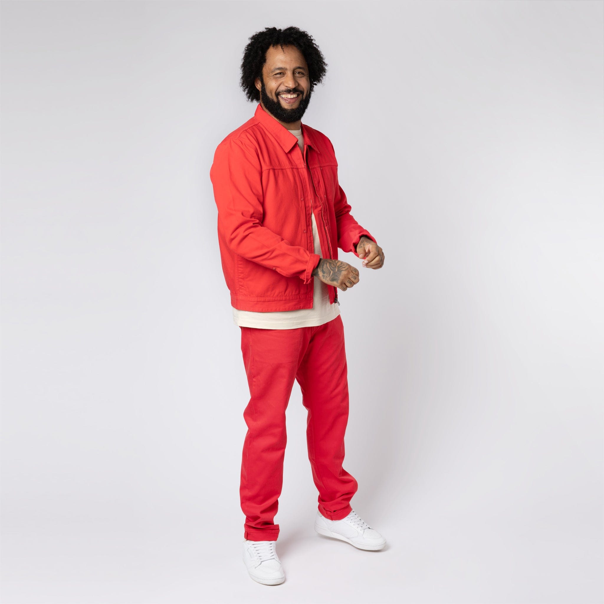 Classic Fit Denim Zip Jacket Red