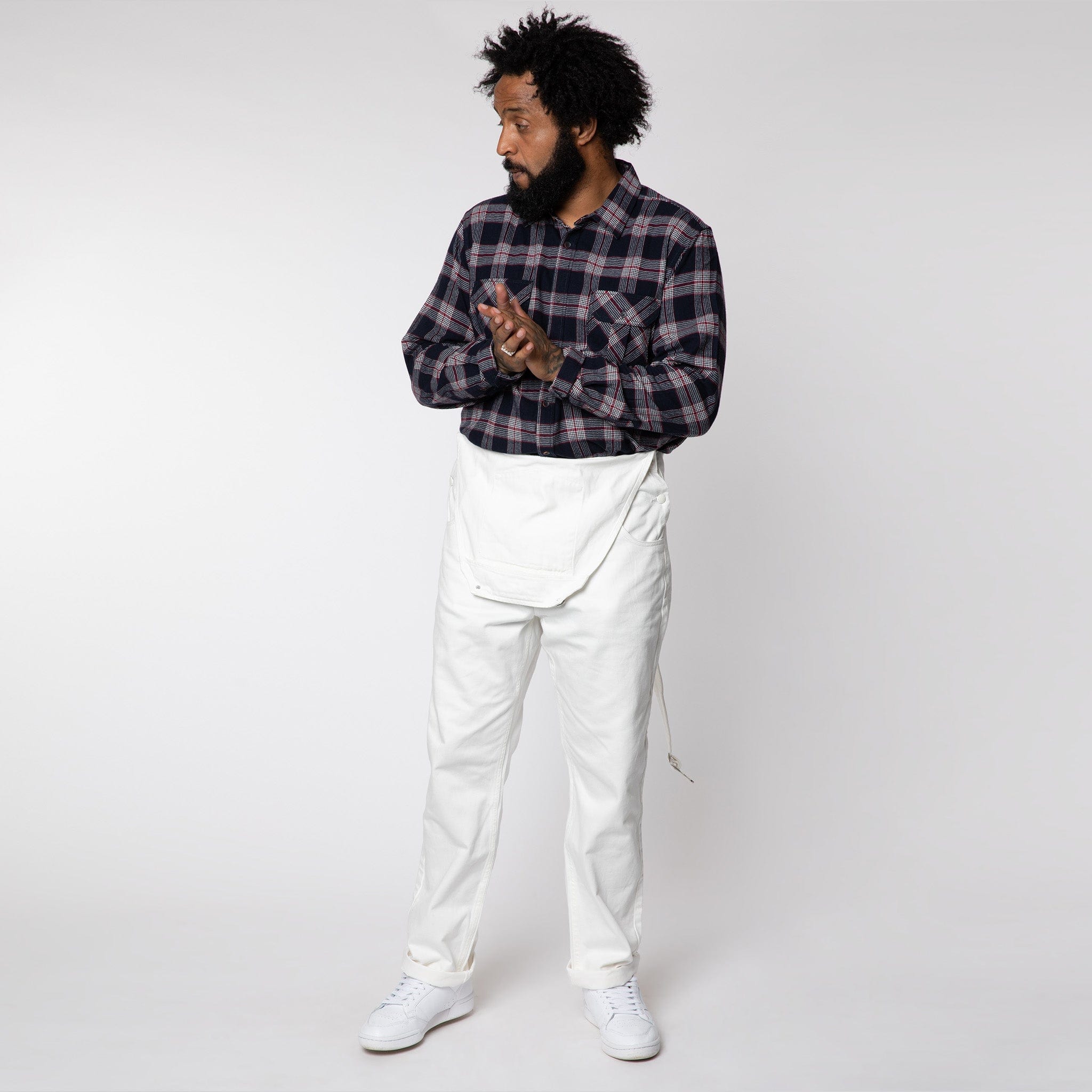 Cotton Button Down Shirt Navy Check