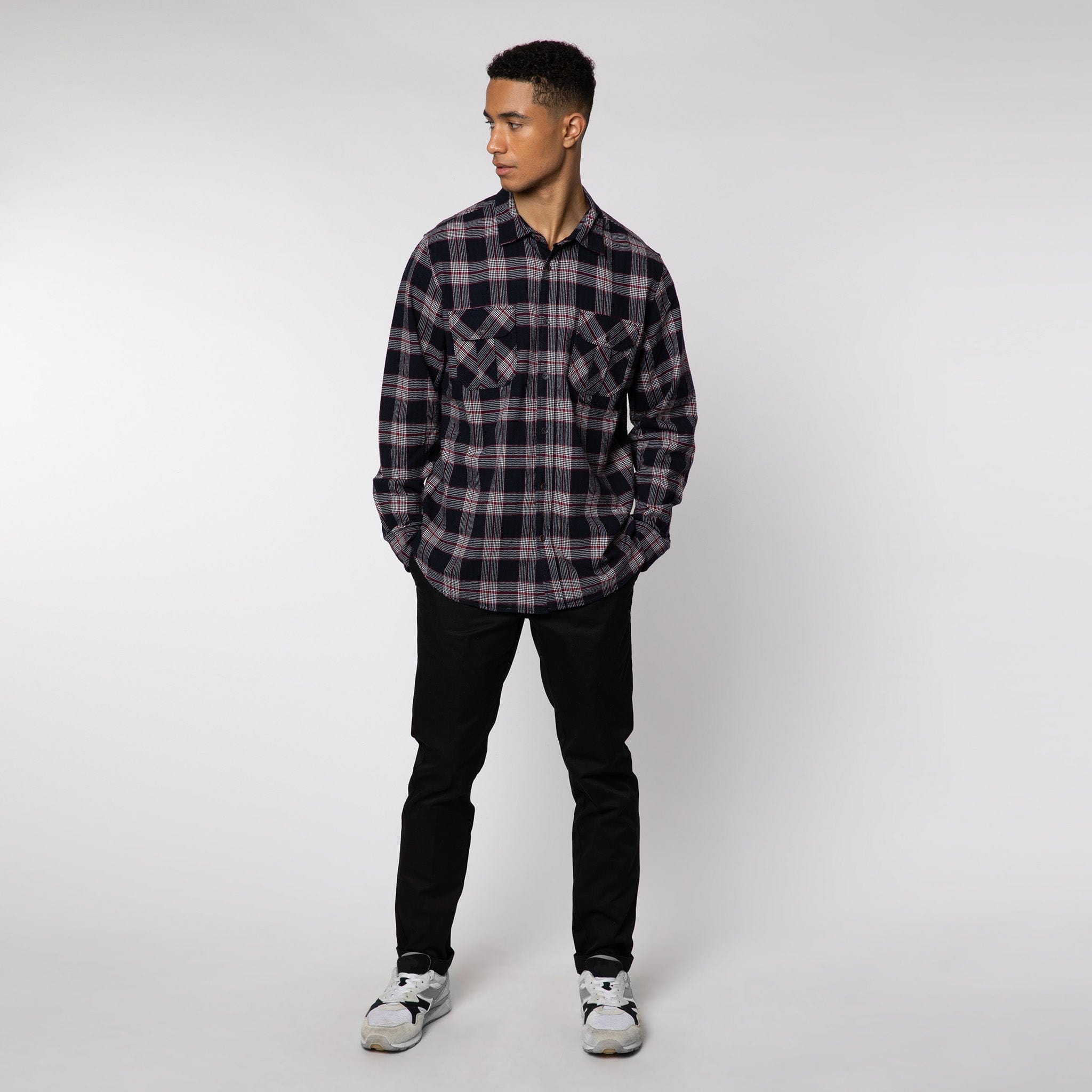 Cotton Button Down Shirt Navy Check