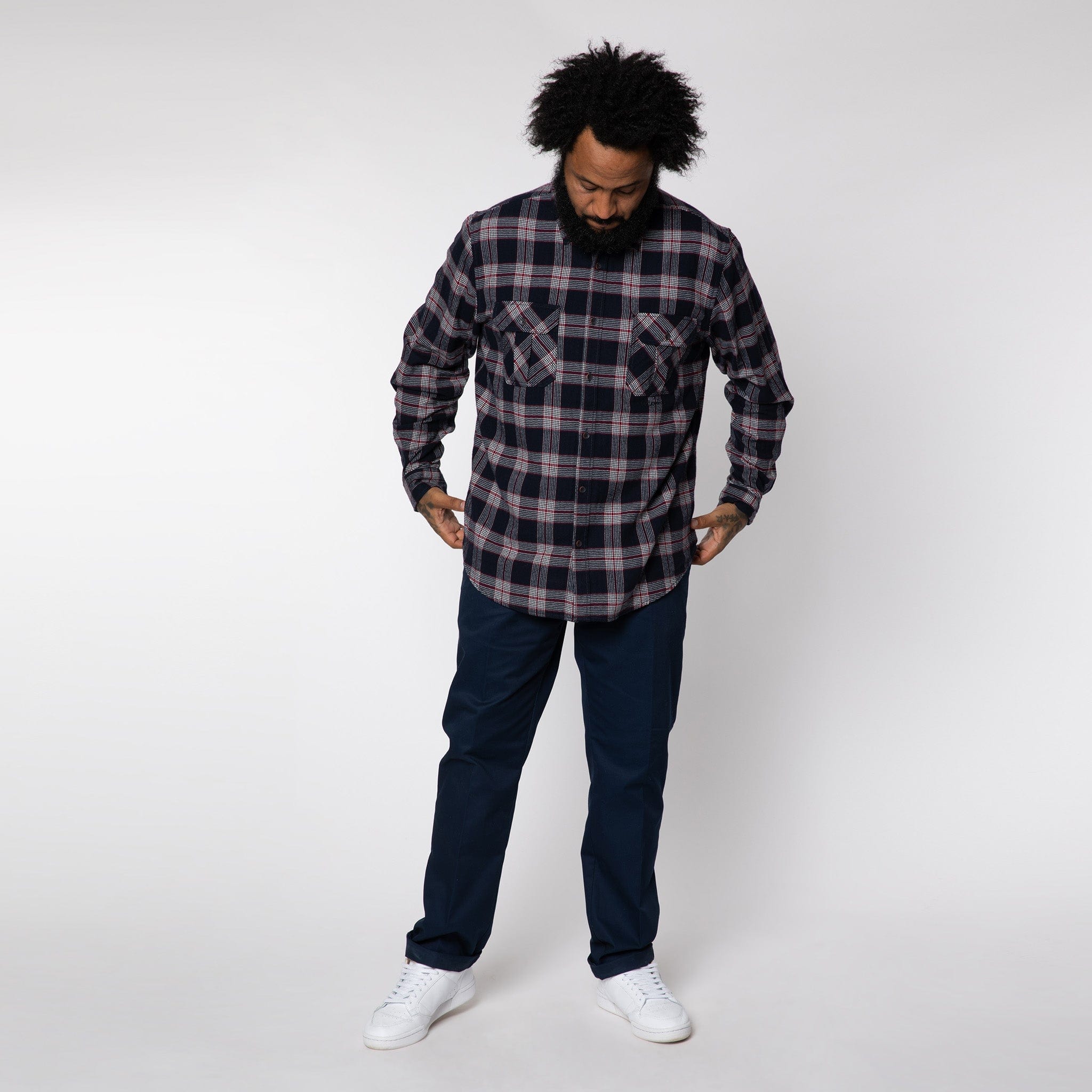 Cotton Button Down Shirt Navy Check