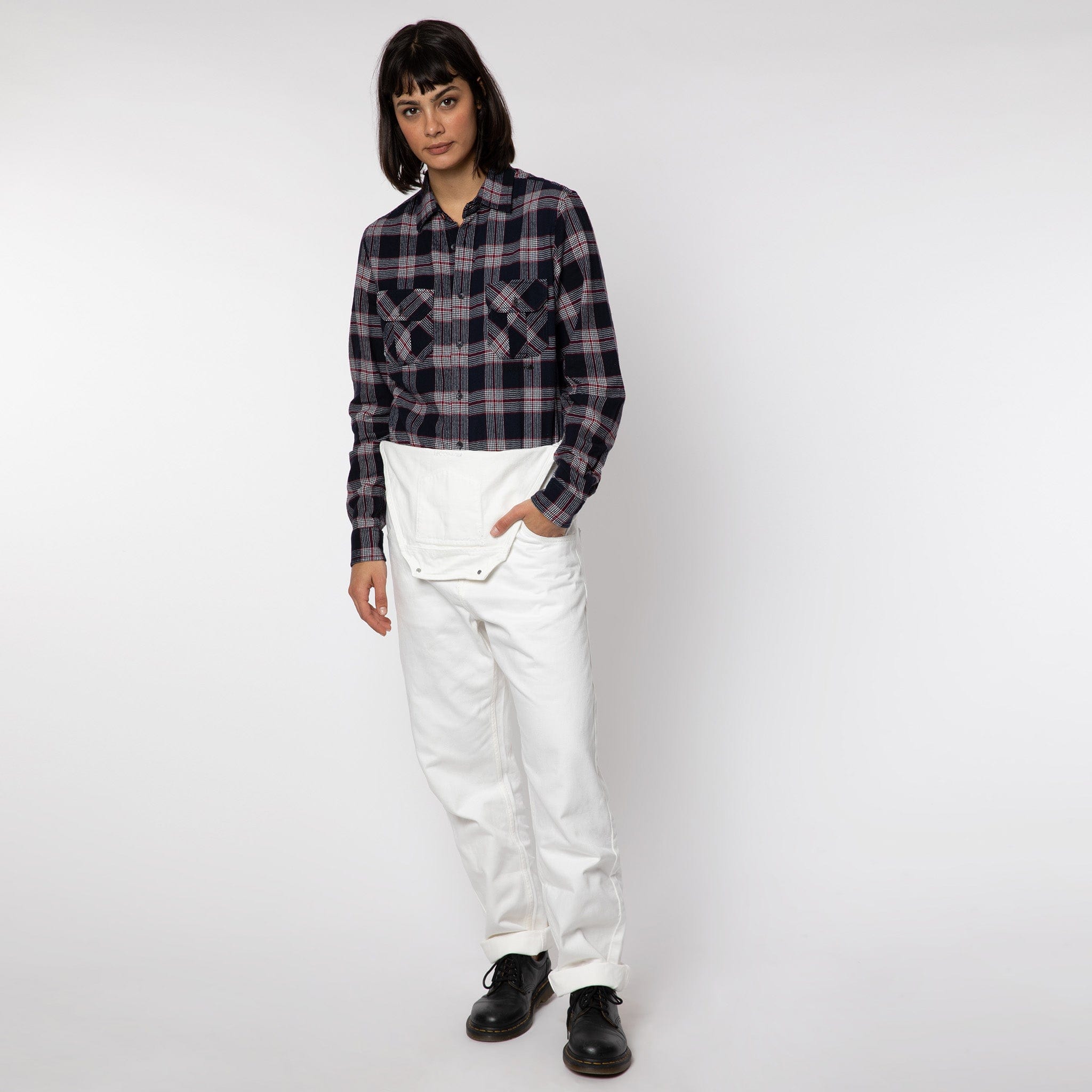 Cotton Button Down Shirt Navy Check