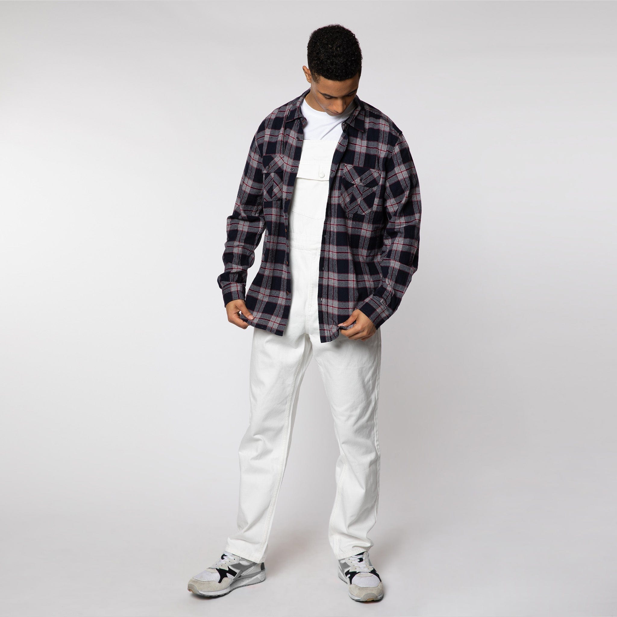 Cotton Button Down Shirt Navy Check