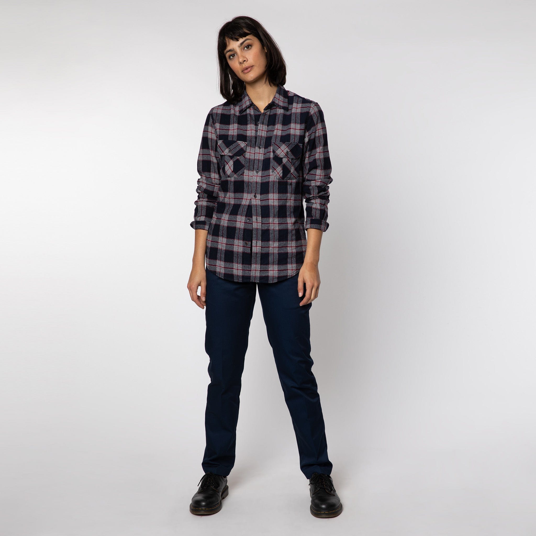 Cotton Button Down Shirt Navy Check