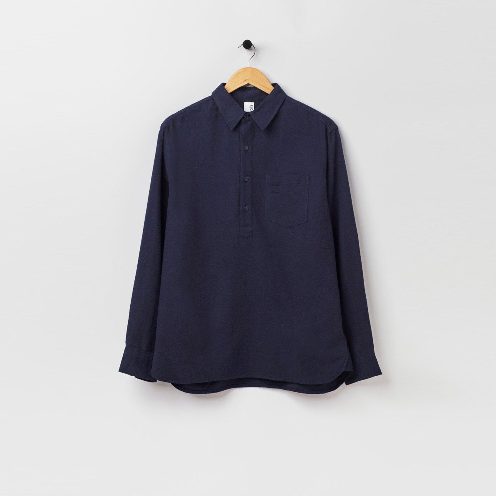 Flannel Pullover Collared Shirt Navy