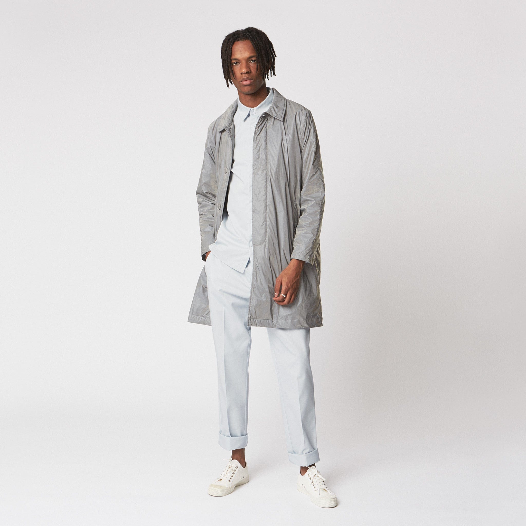 Reflective Single Breasted Mac Coat Grey