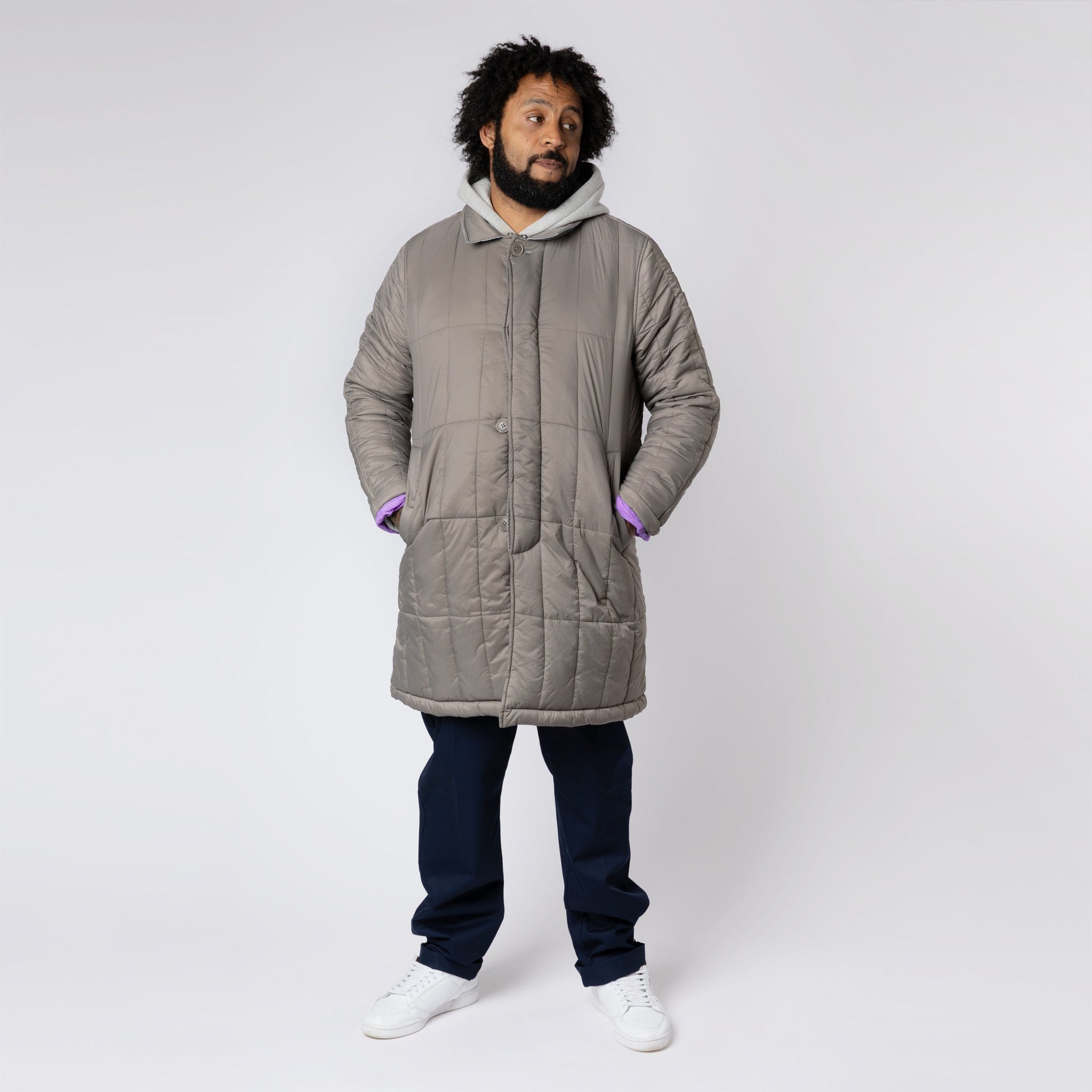 Padded Single Breasted Mac Coat Grey