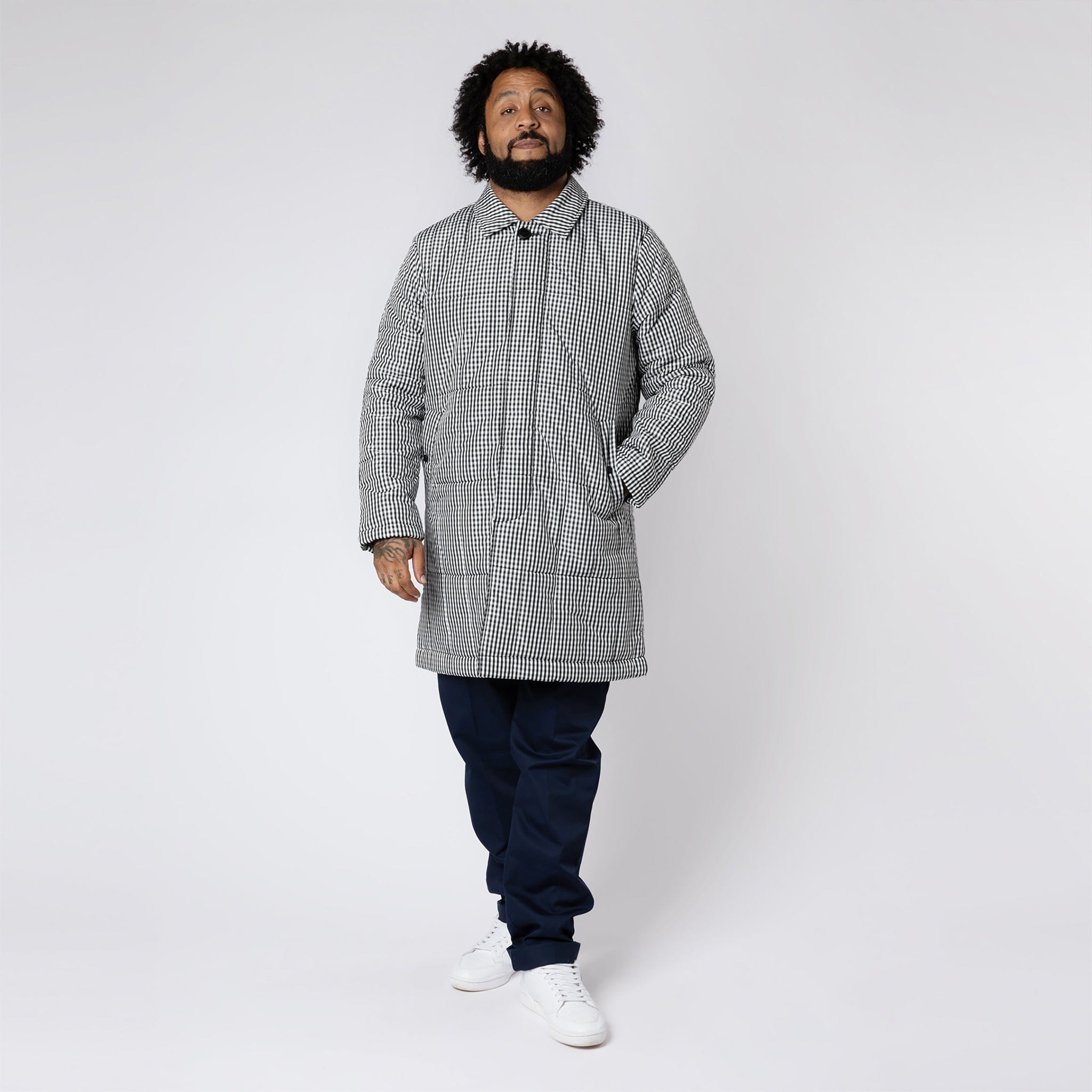 Padded Single Breasted Mac Coat Check