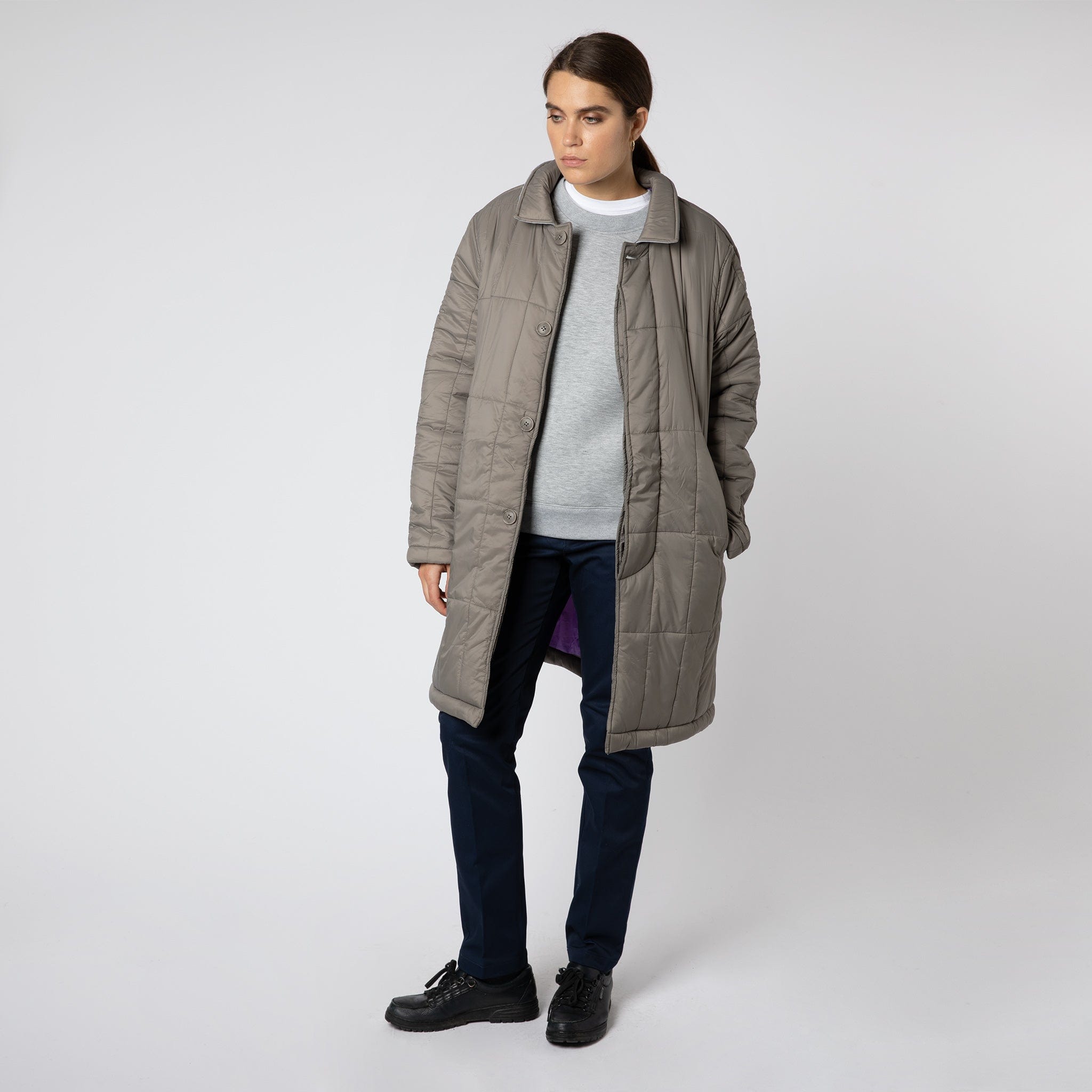 Padded Single Breasted Mac Coat Grey