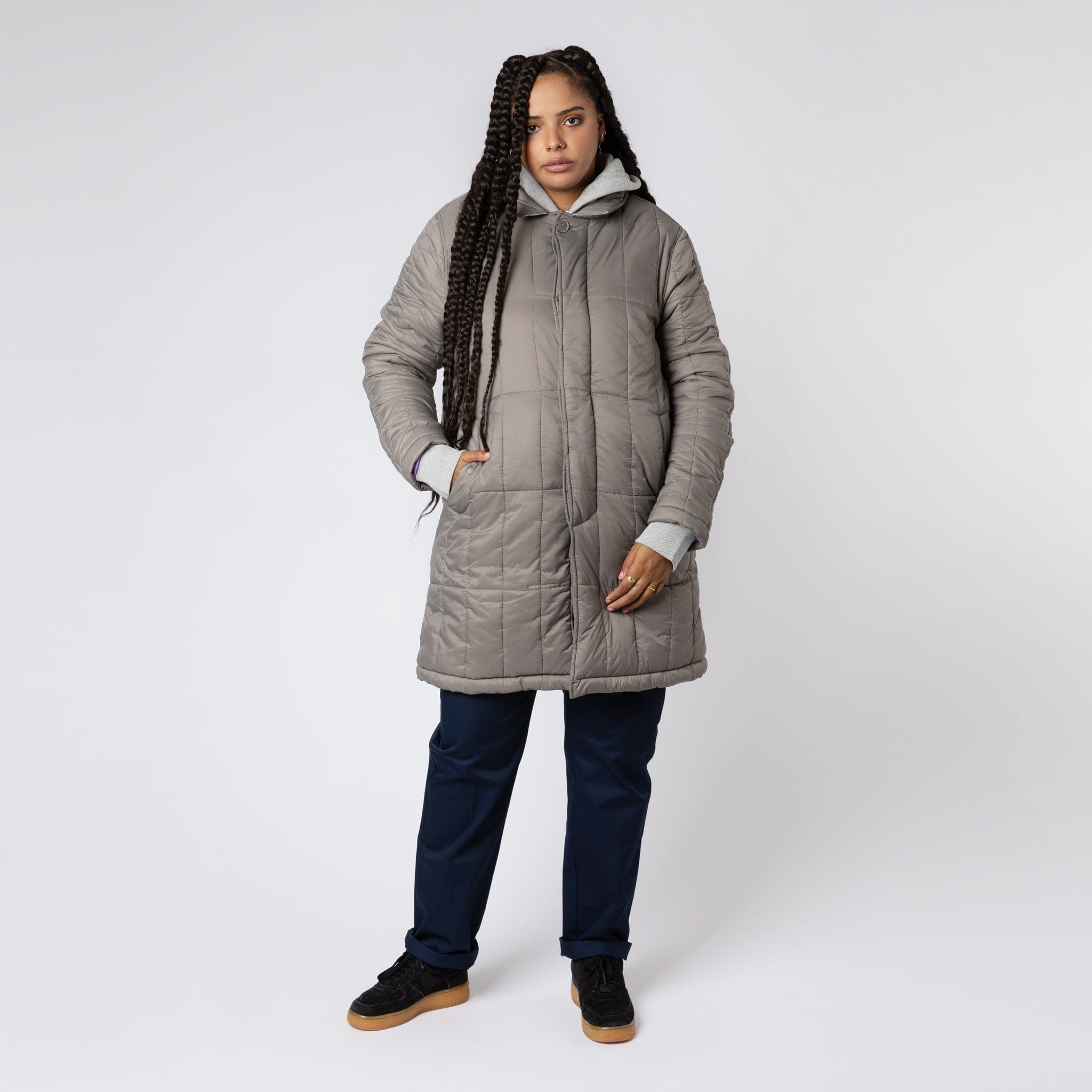 Padded Single Breasted Mac Coat Grey