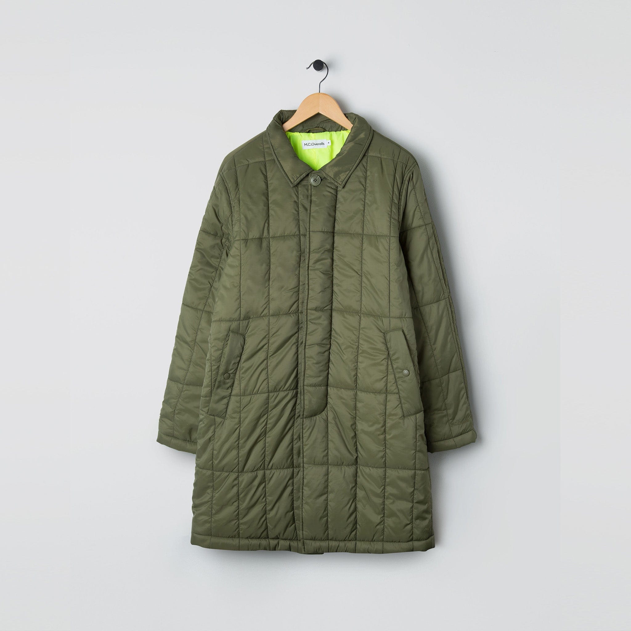 Padded Single Breasted Mac Coat Olive