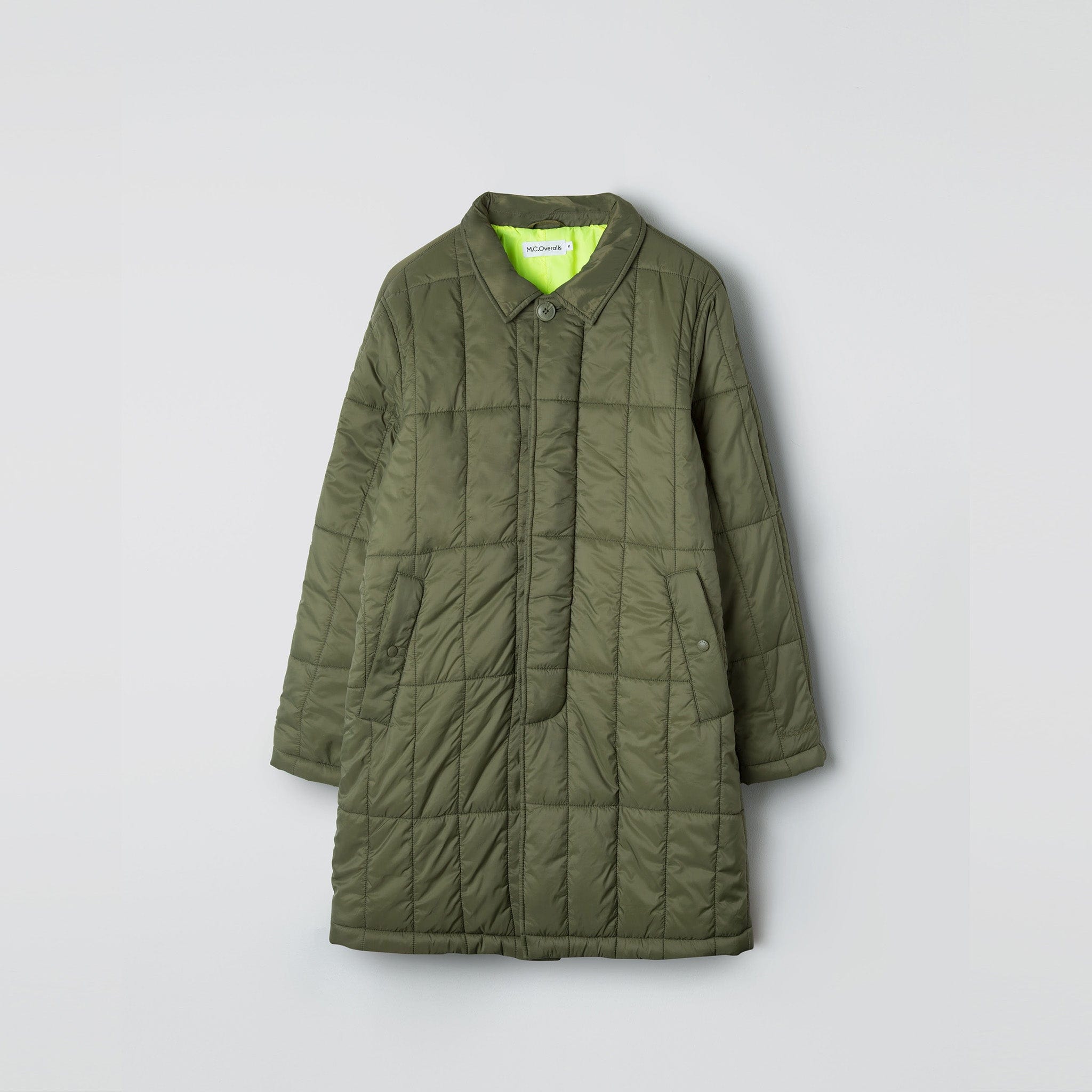 Padded Single Breasted Mac Coat Olive