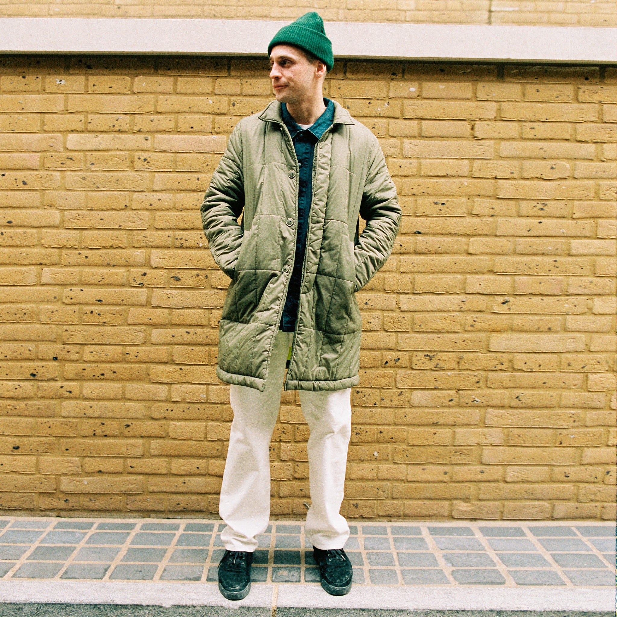 Padded Single Breasted Mac Coat Olive