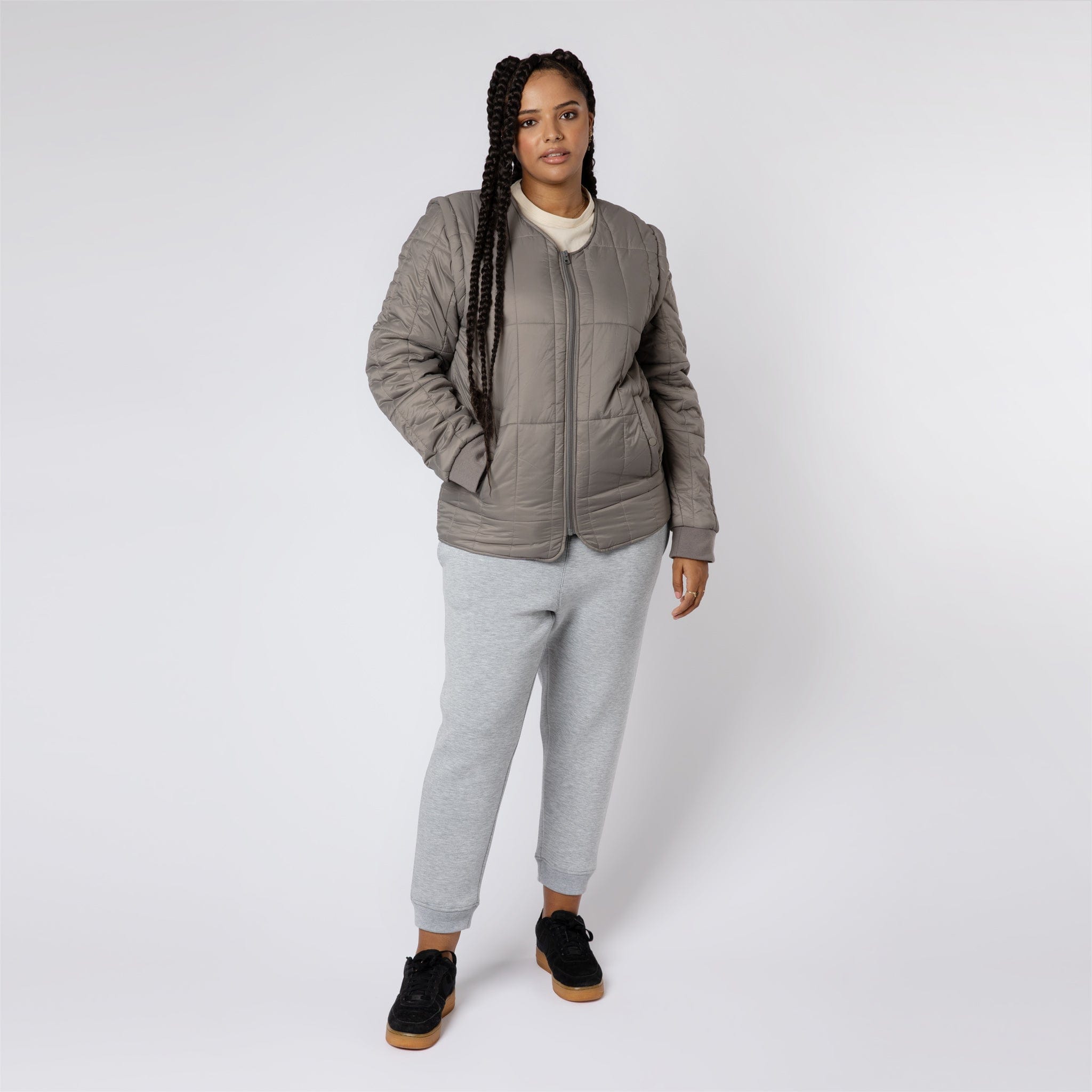 Padded Zip Jacket with Removable Sleeves Grey