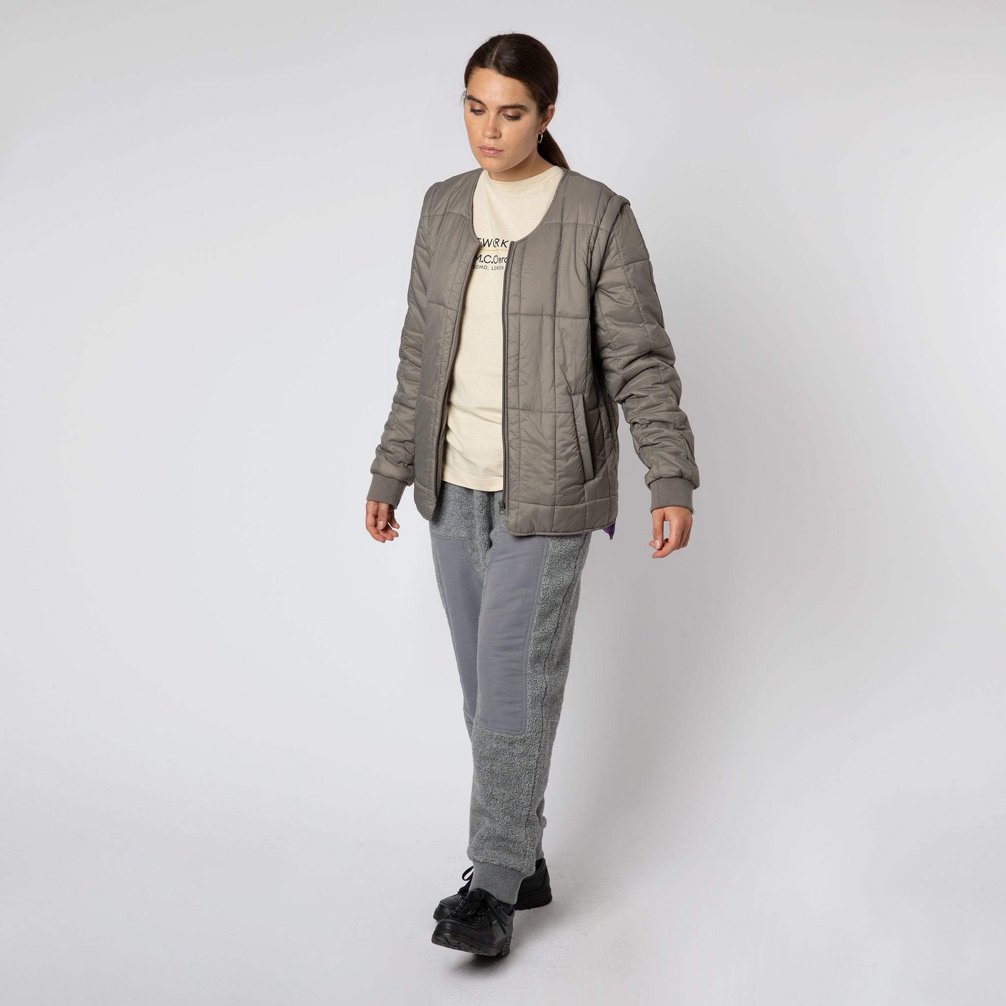 Padded Zip Jacket with Removable Sleeves Grey