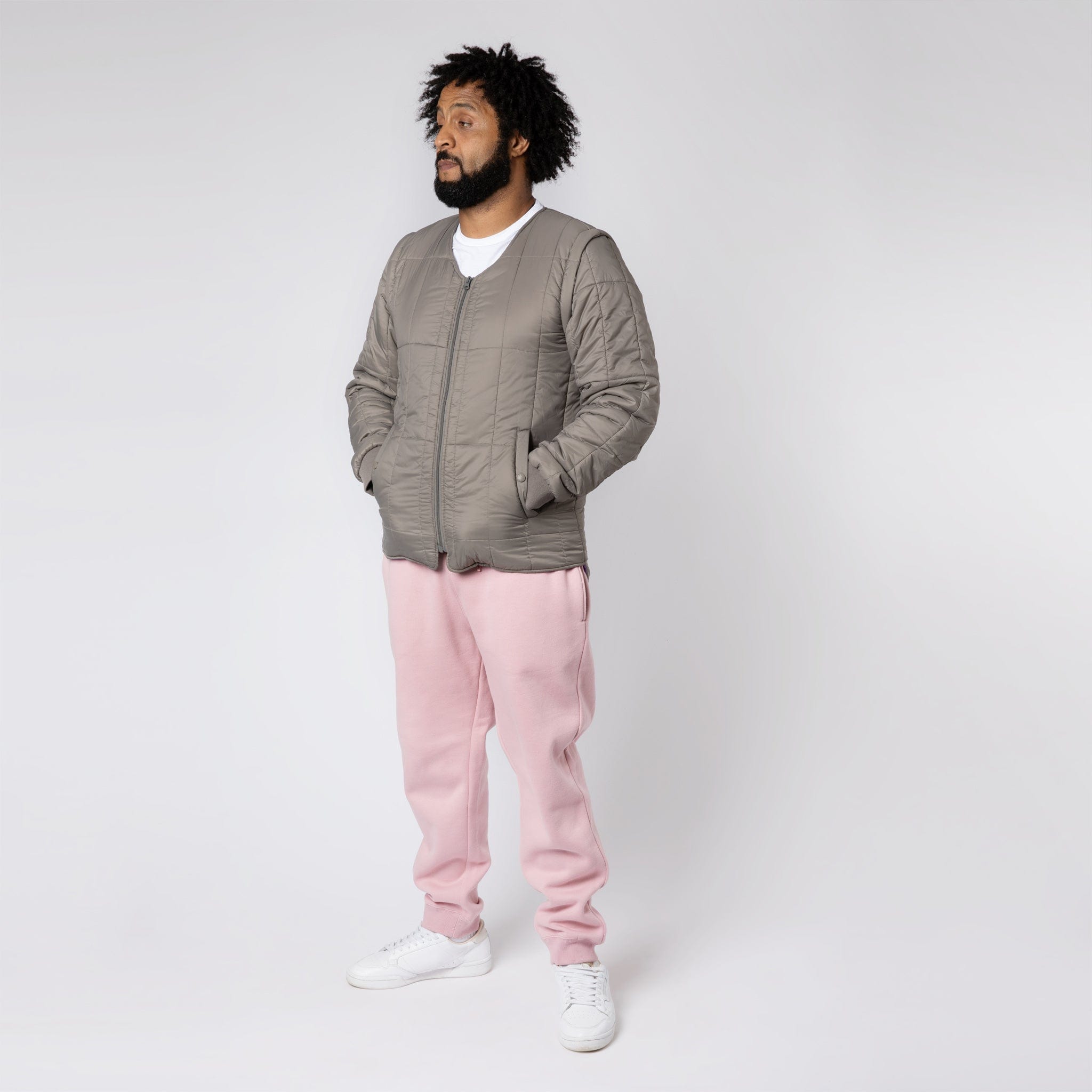 Padded Zip Jacket with Removable Sleeves Grey