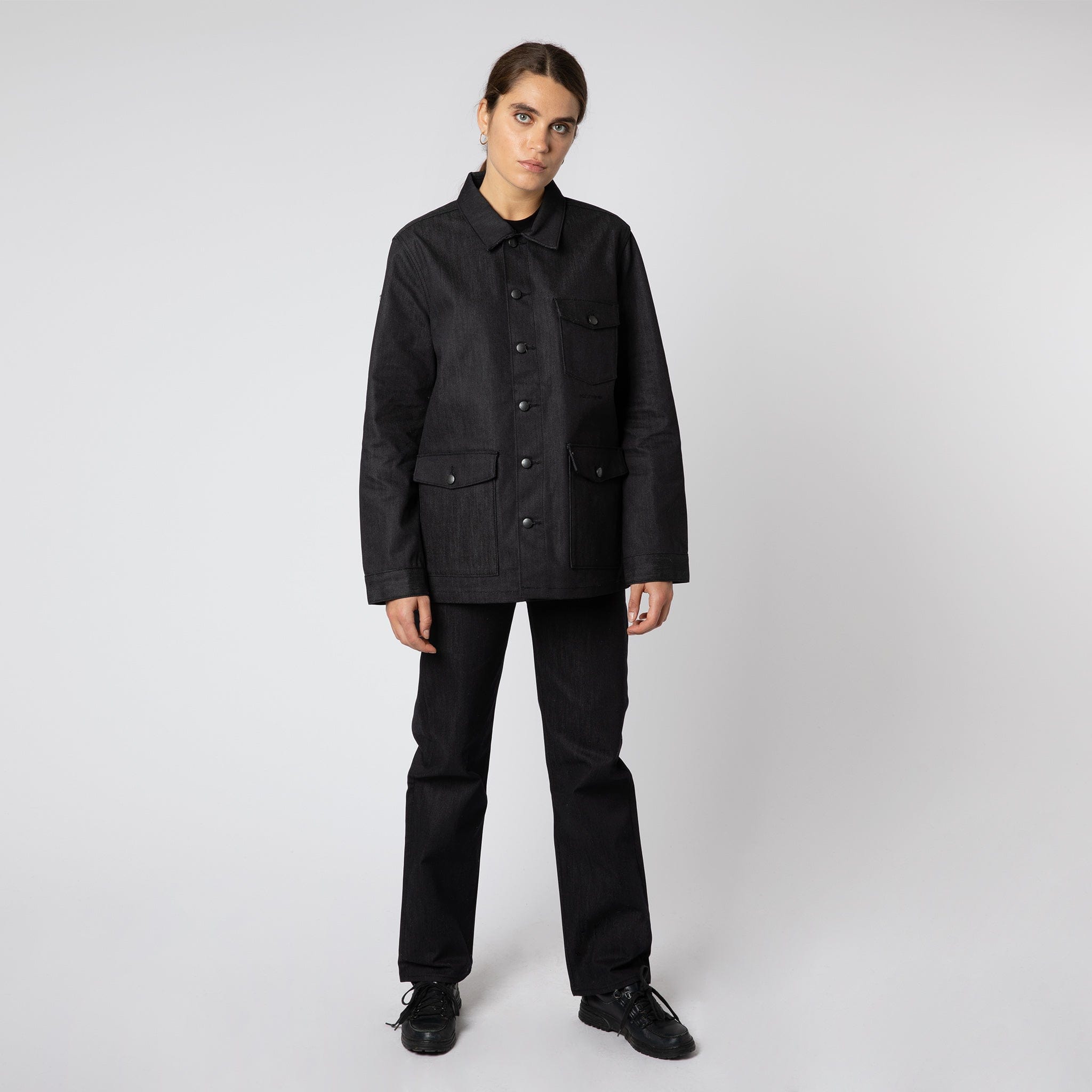 Relaxed Reflective Denim Work Jacket Dark Grey