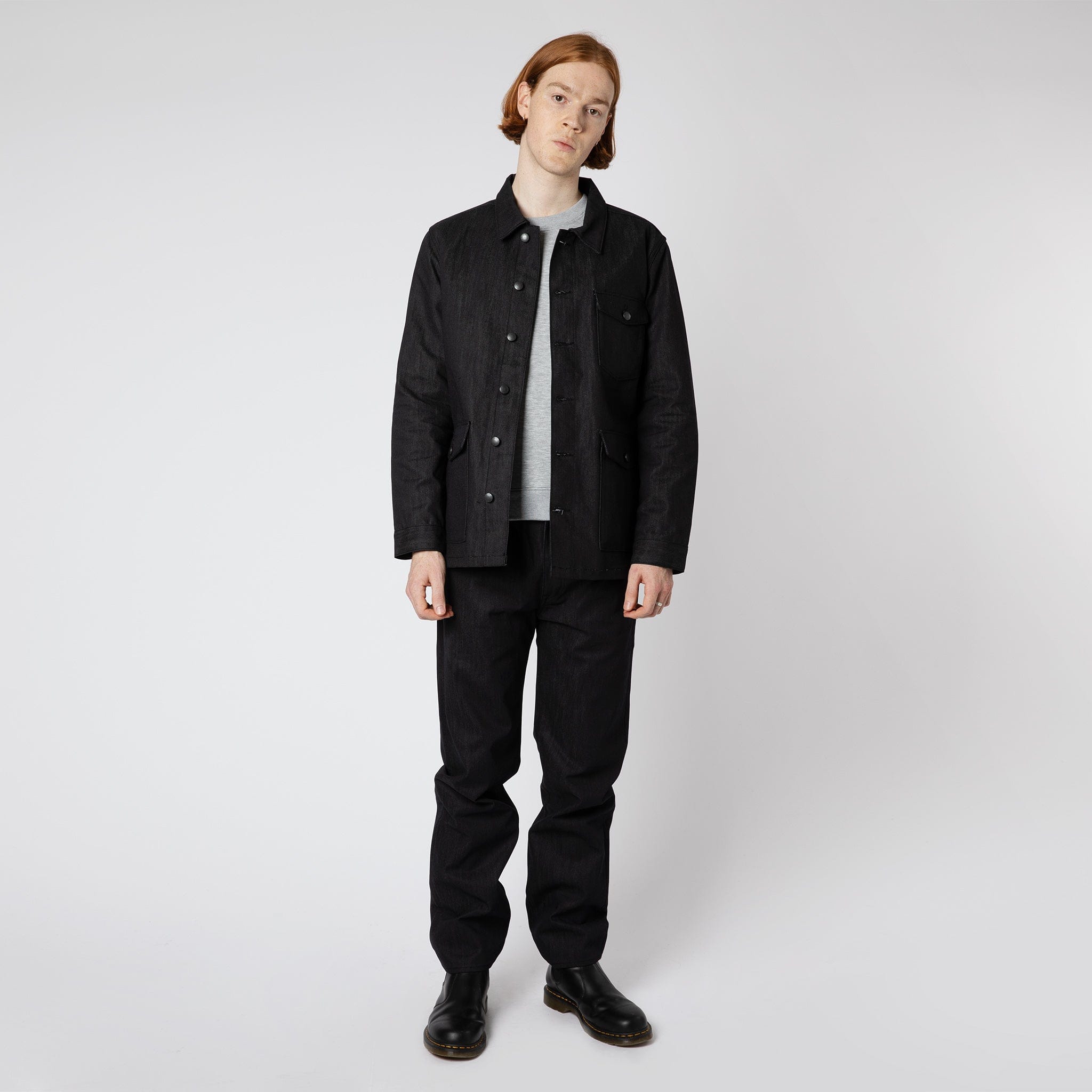 Relaxed Reflective Denim Work Jacket Dark Grey