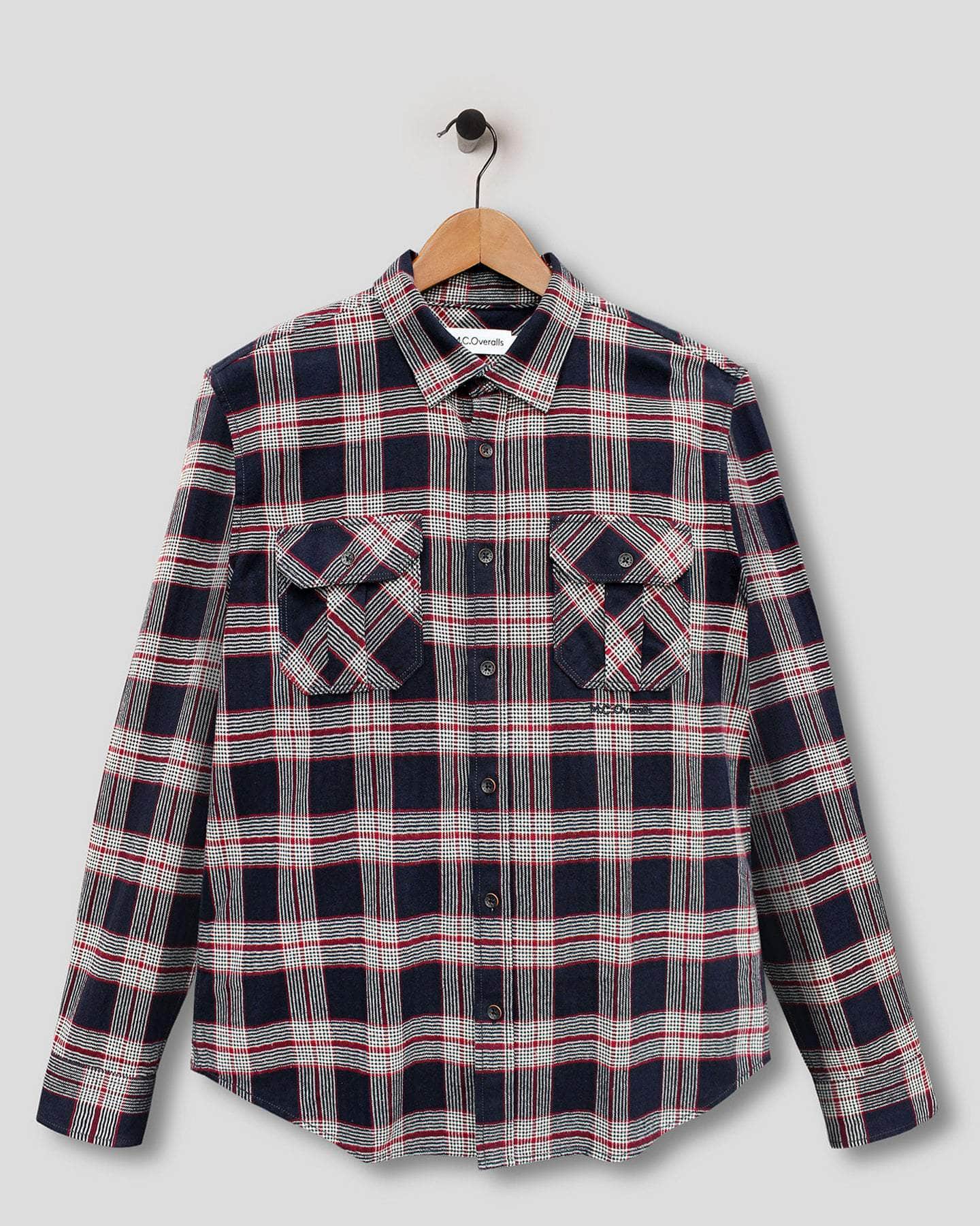 Cotton Button Down Shirt Navy Check