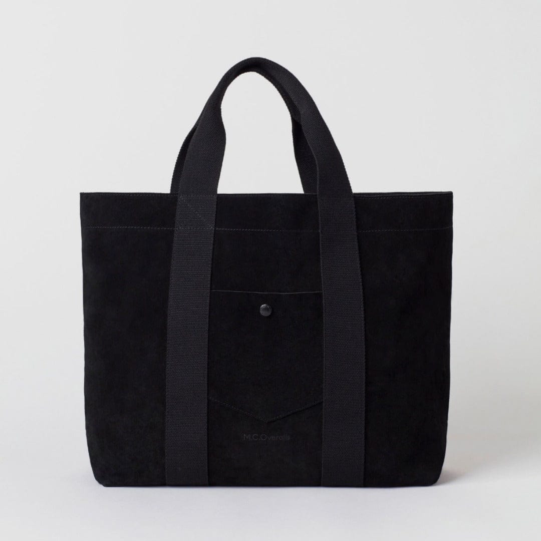 Pocket Tote Suede Leather Bag Black