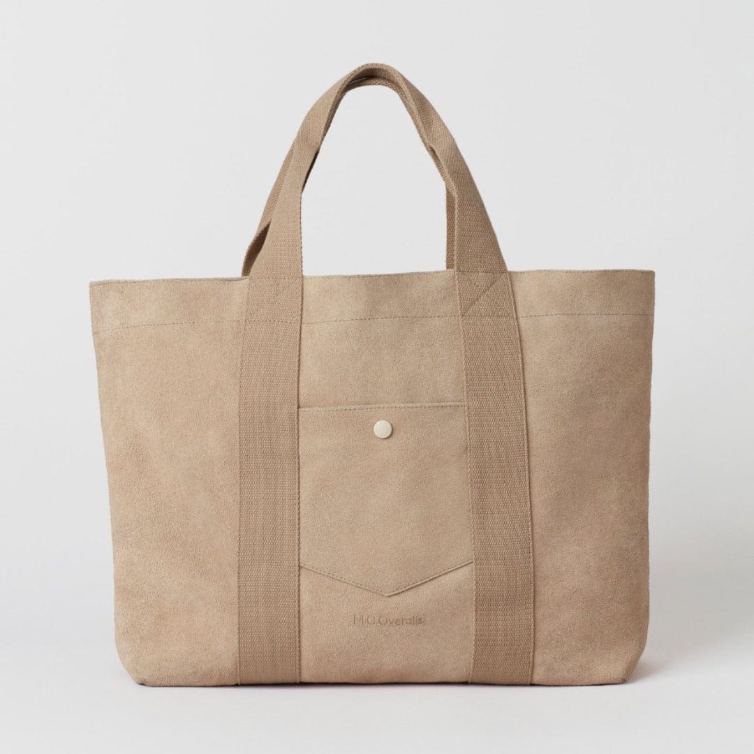 Pocket Tote Suede Leather Bag Oatmeal