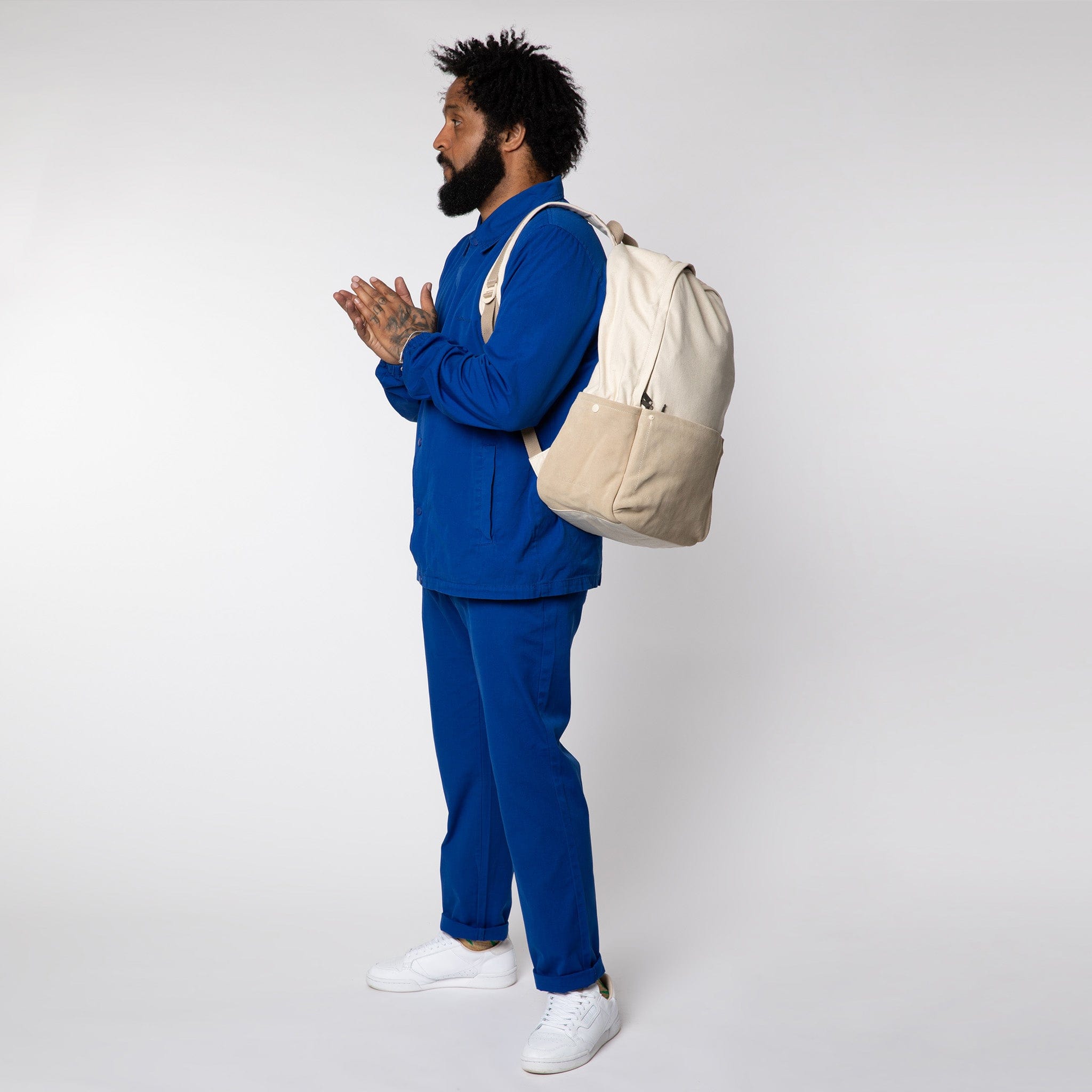 Suede Leather Denim Backpack Oatmeal