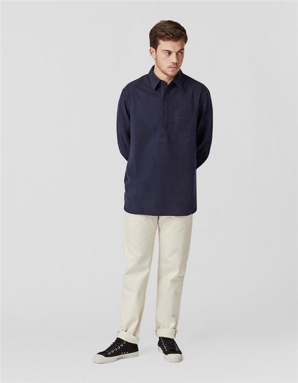 Flannel Pullover Collared Shirt Navy
