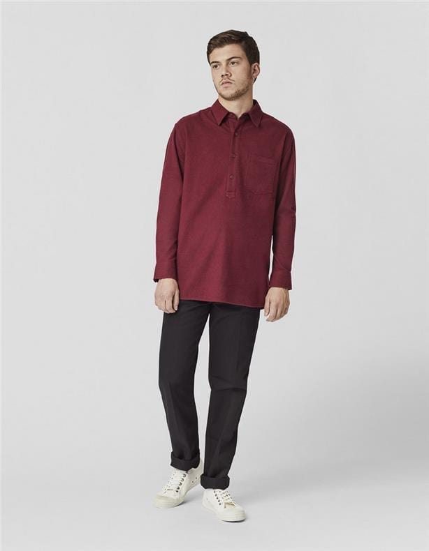 Flannel Pullover Collared Shirt Burgundy