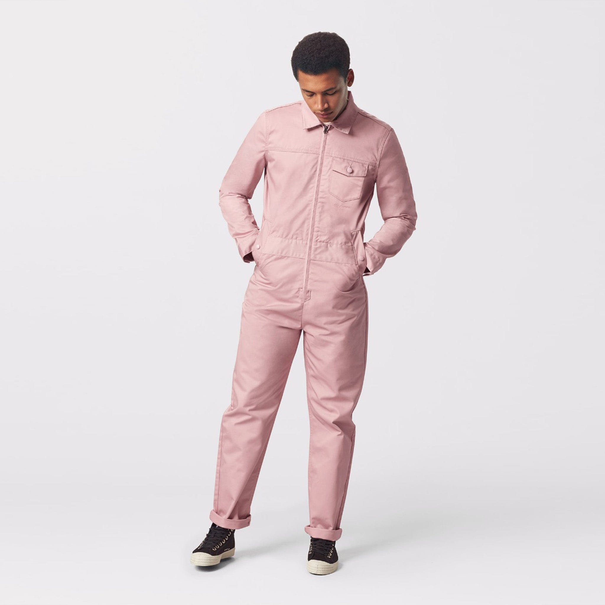 Collared Zip Overall Dusty Pink